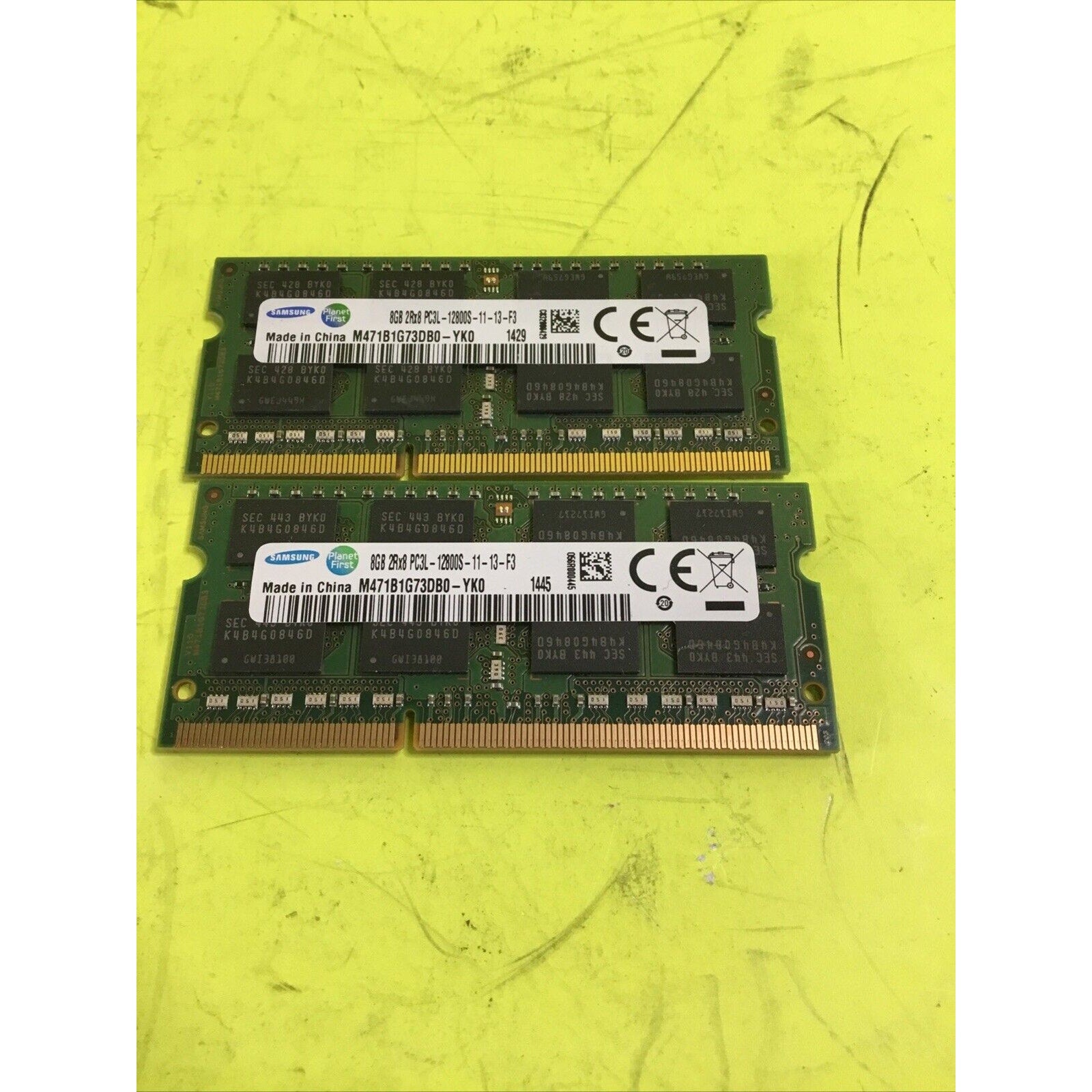 Lot of 2x Samsung 8GB 2Rx8 PC3L-12800S DDR3 1600MHz SO-DIMM Notebook RAM