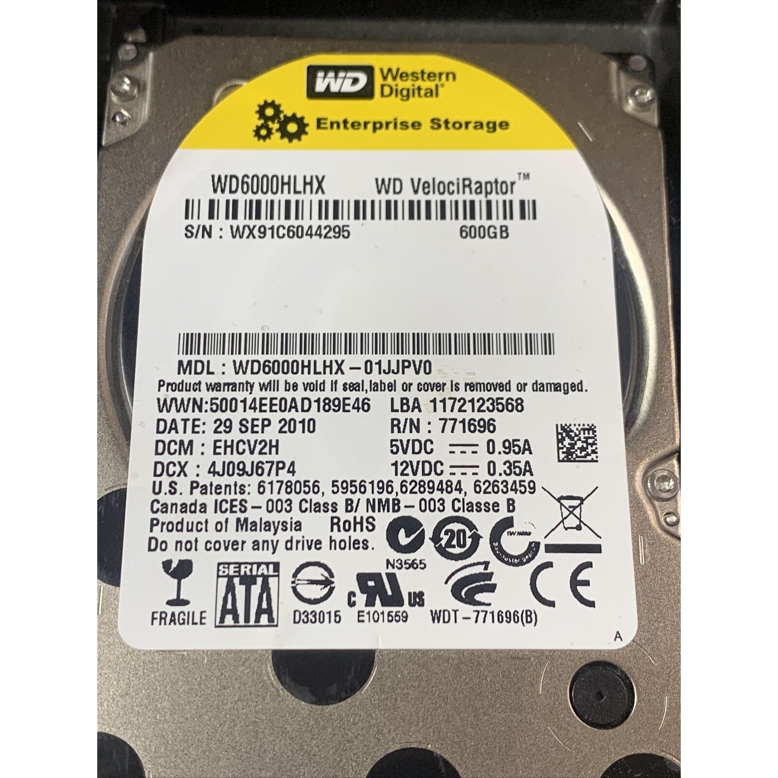 Western Digital VelociRaptor 600GB SATAIII 2.5” Hard Drive WD6000HLHX -01JJPV0