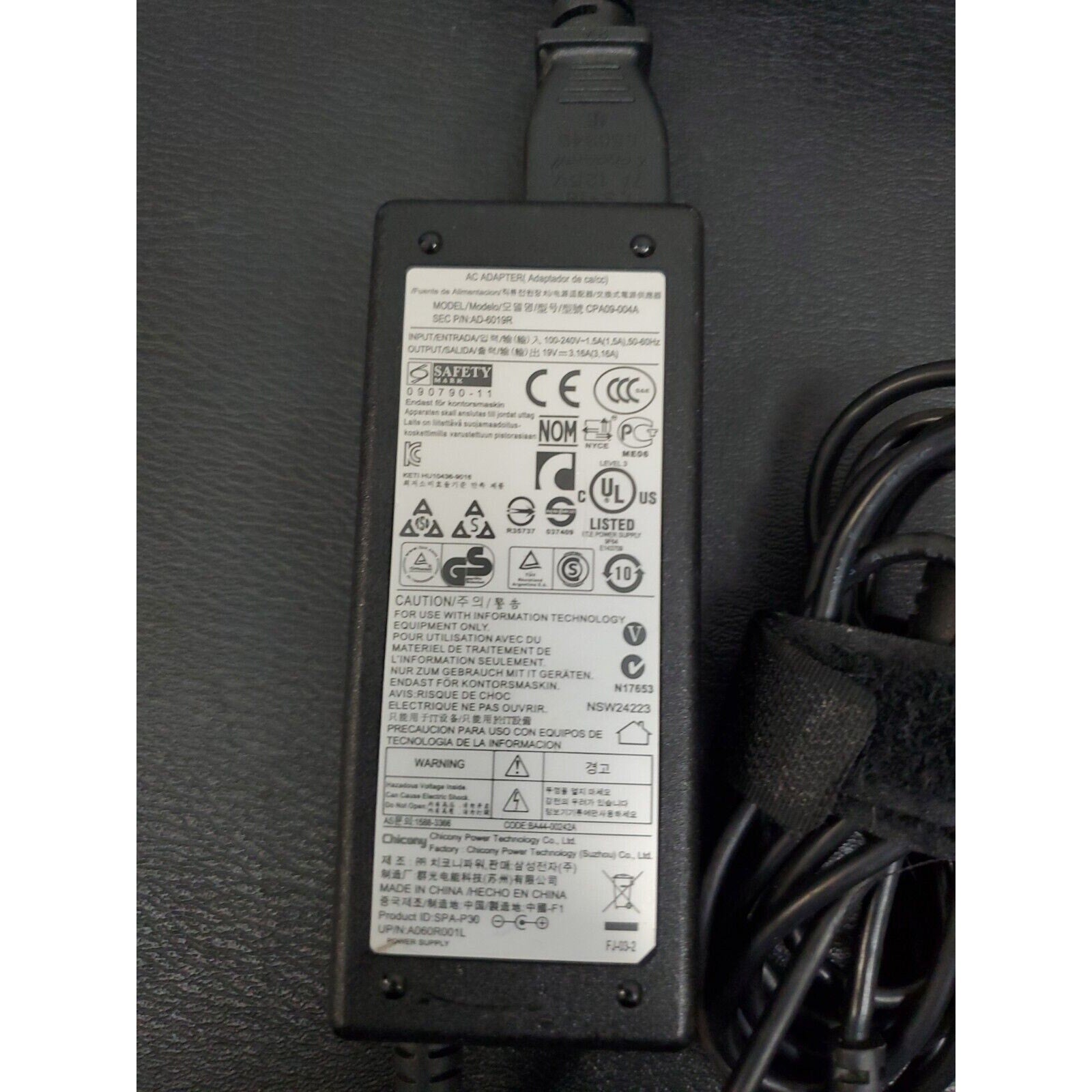 19V 3.16A Chicony Samsung Laptop AC Adapter Charger CPA09-004A AD-6019R Power