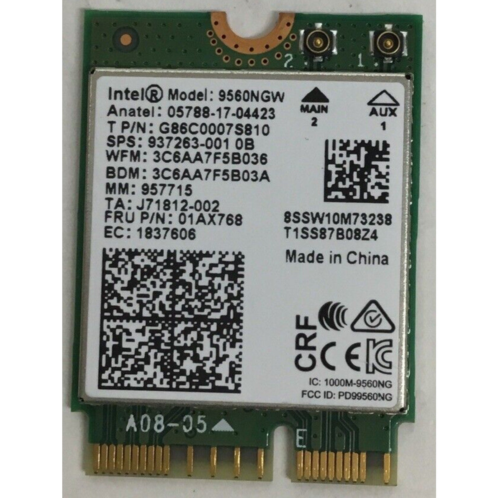 Intel 9560NGW Wireless WLAN WiFi Card 2.4G/5G, Bluetooth G86C0007SB10 01AX768