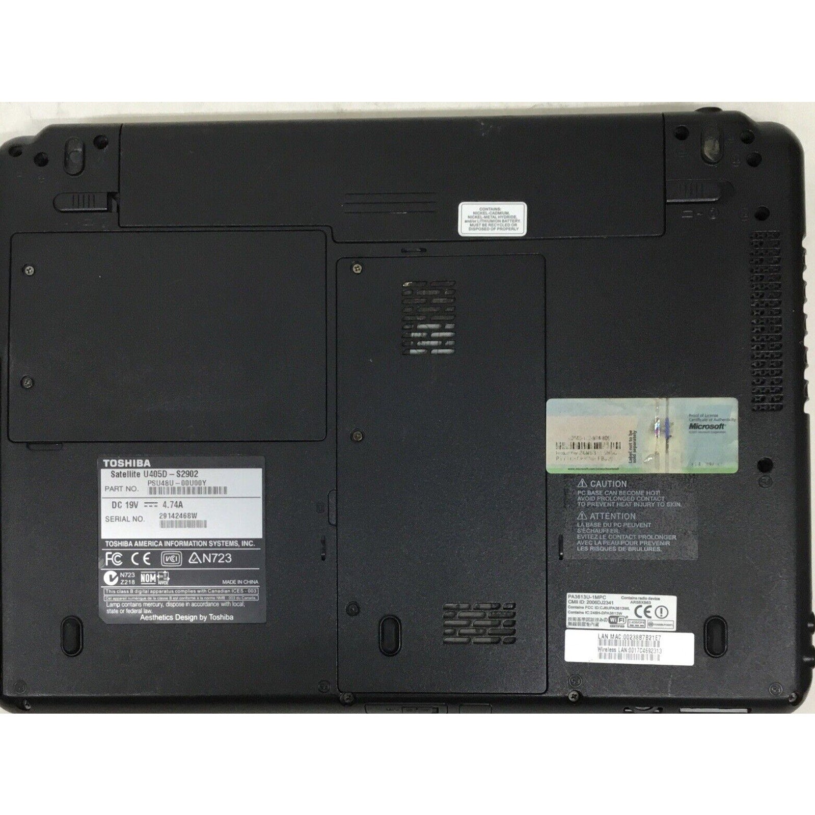 Parts Only Toshiba Satellite U405D-S2902 14.1'' Notebook / No Adapter / No HDD