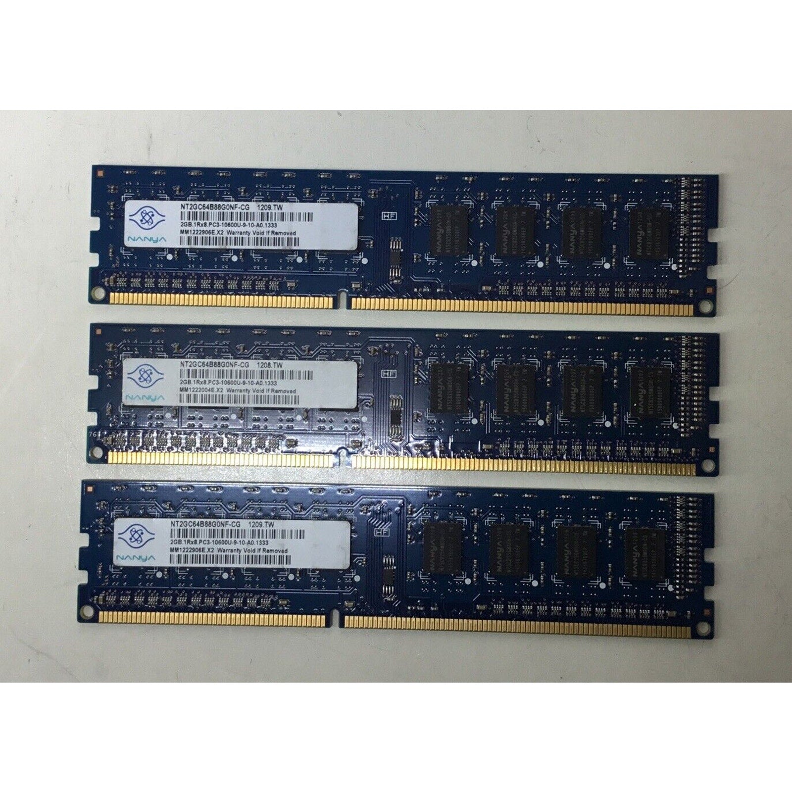 Lot of 3-Nanya 2GB 1Rx8 PC3-10600U 1333MHz Desktop Memory Ram NT2GC64B88G0NF-CG