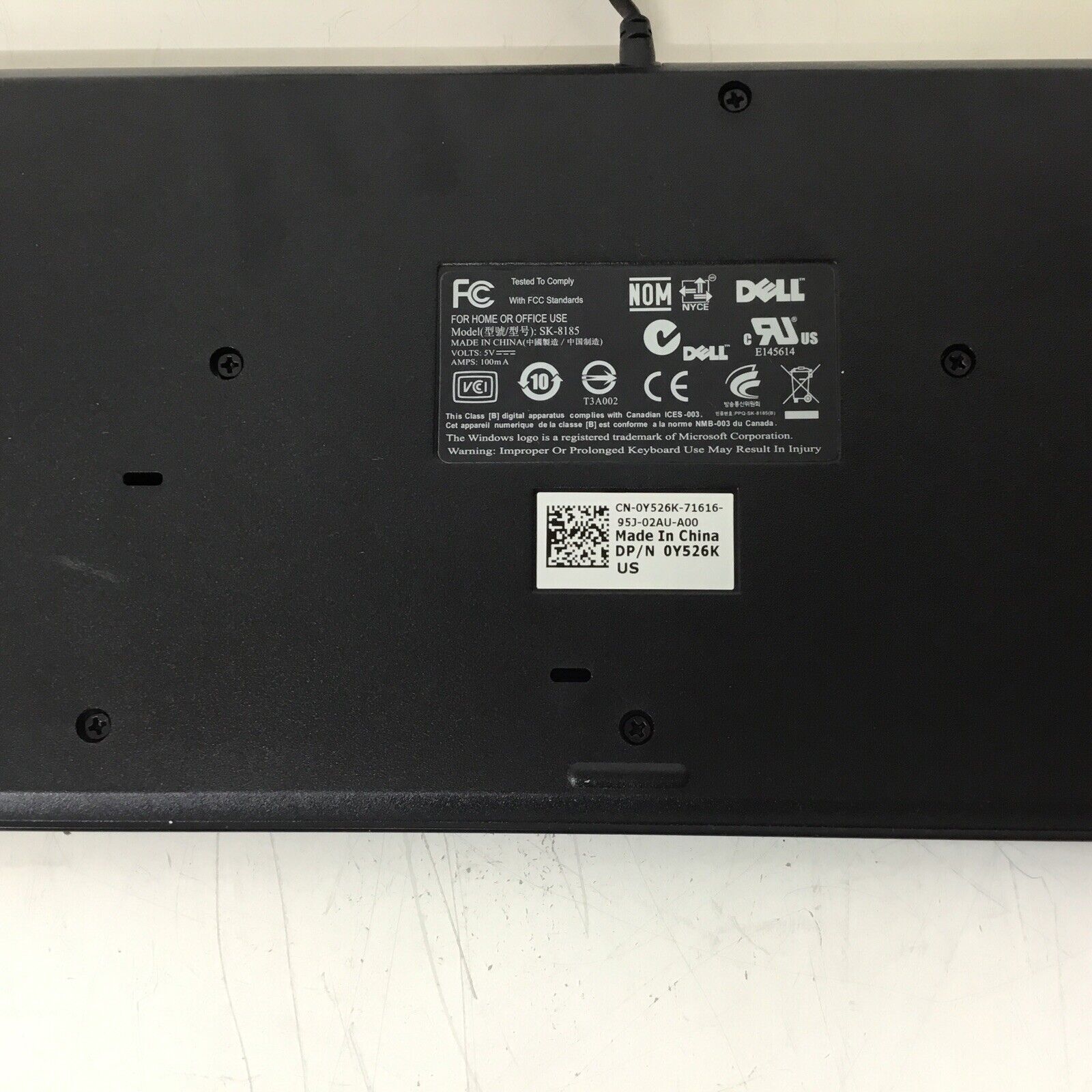 Dell SK-8185 0Y526K Wired USB PC Computer Keyboard Black