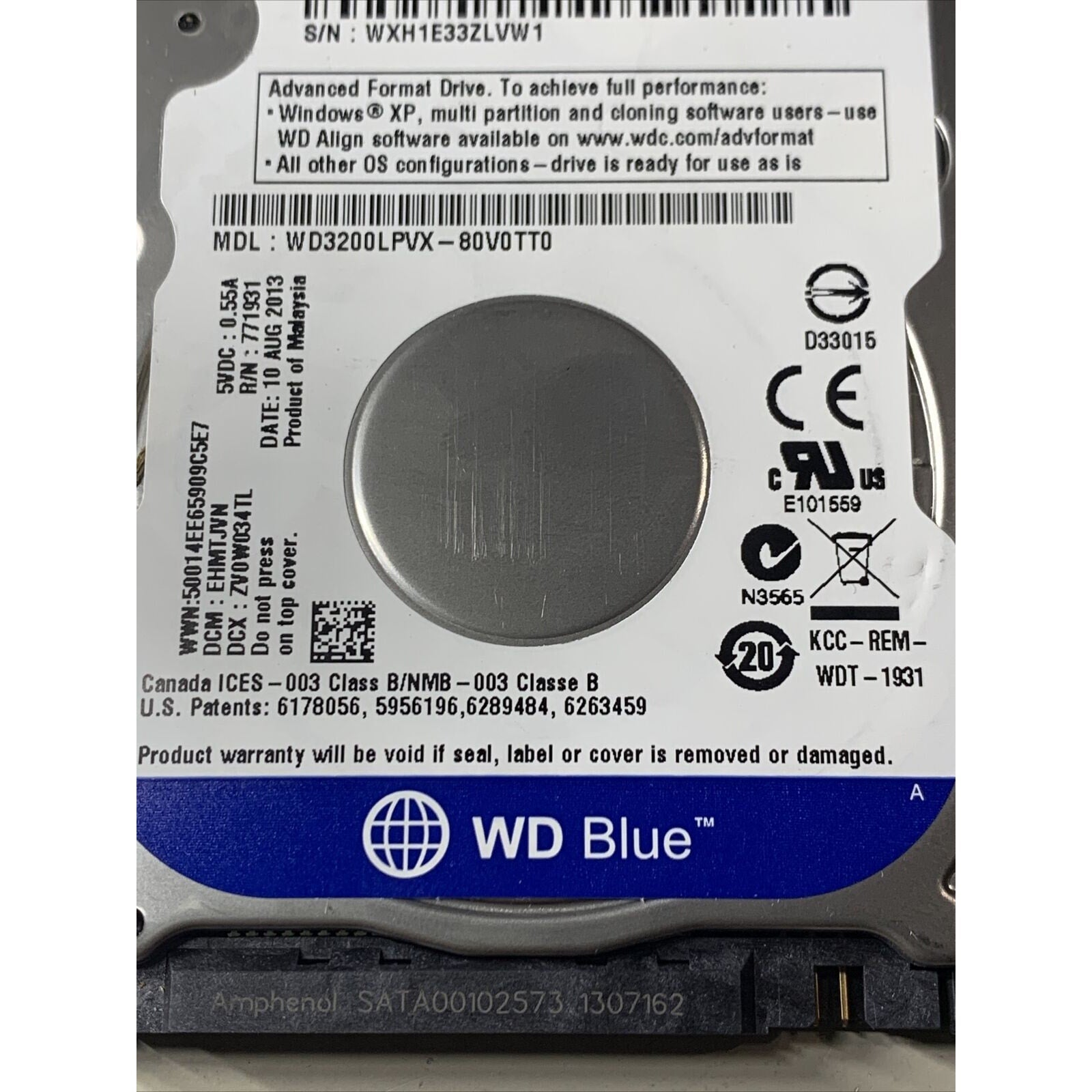 Western Digital Blue 500GB Internal, 5400RPM, 2.5” WD5000LPVX-80V0TT0 Hard Drive