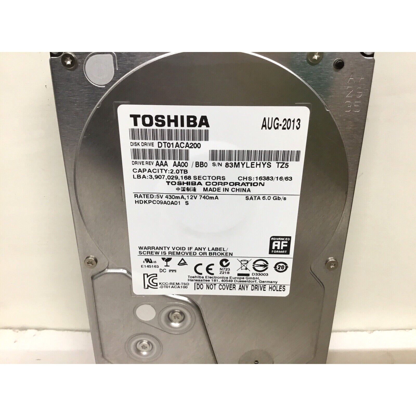 Toshiba 2TB HDD 7200RPM 64MB Cache SATA III 6.0Gb/s 3.5" Hard Drive DT01ACA200