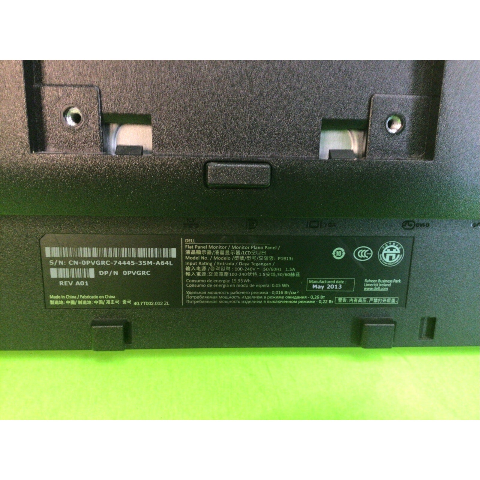 Dell P1913t 19" Widescreen Monitor DVI/VGA/DP Monitor w Power Cable