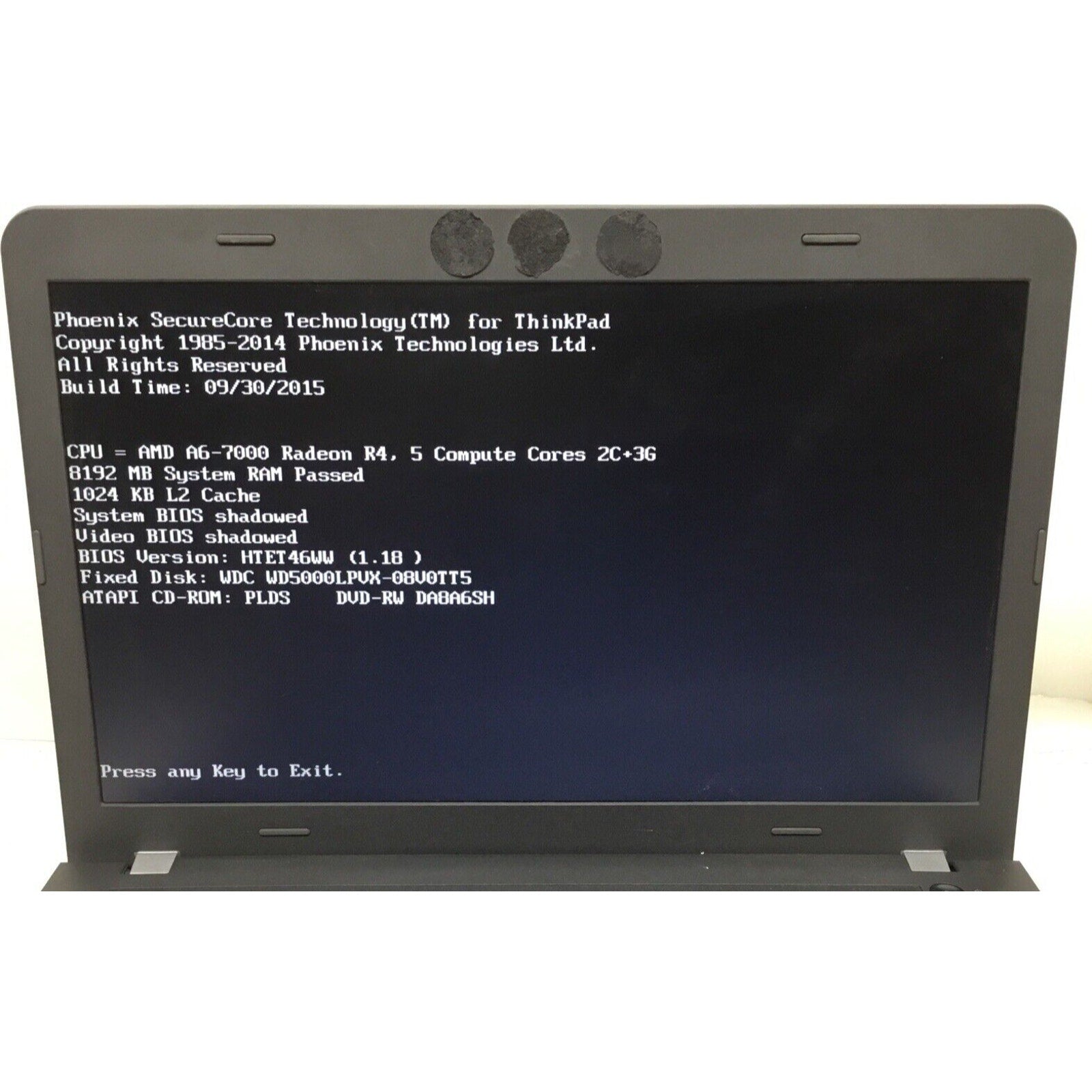 Lenovo ThinkPad E555 SL10H42791 15.6in AMD A6-7000 8GB RAM No OS READ DESC