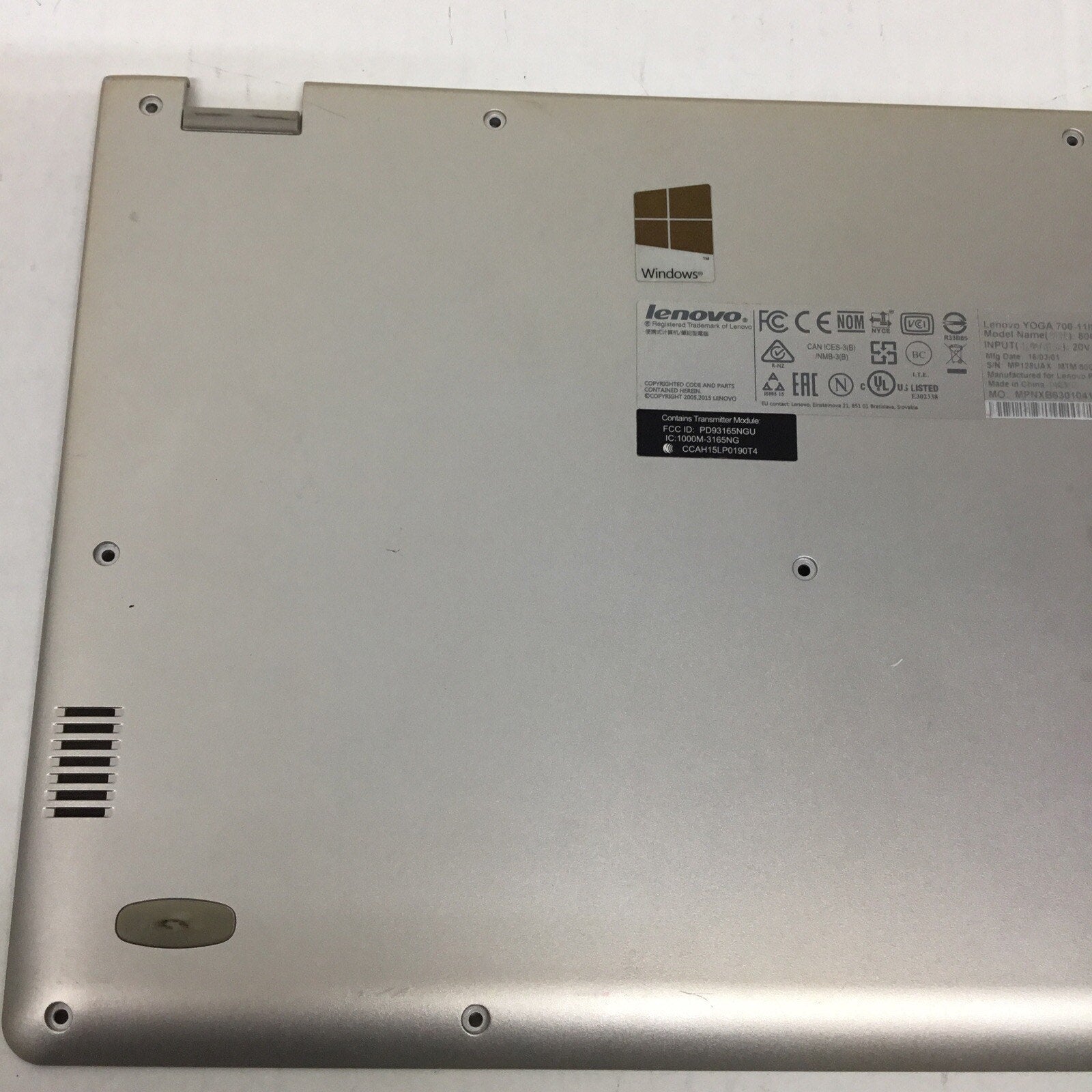Lenovo Yoga 700-11ISK 11.6" Bottom Case Base Cover AP19O000340
