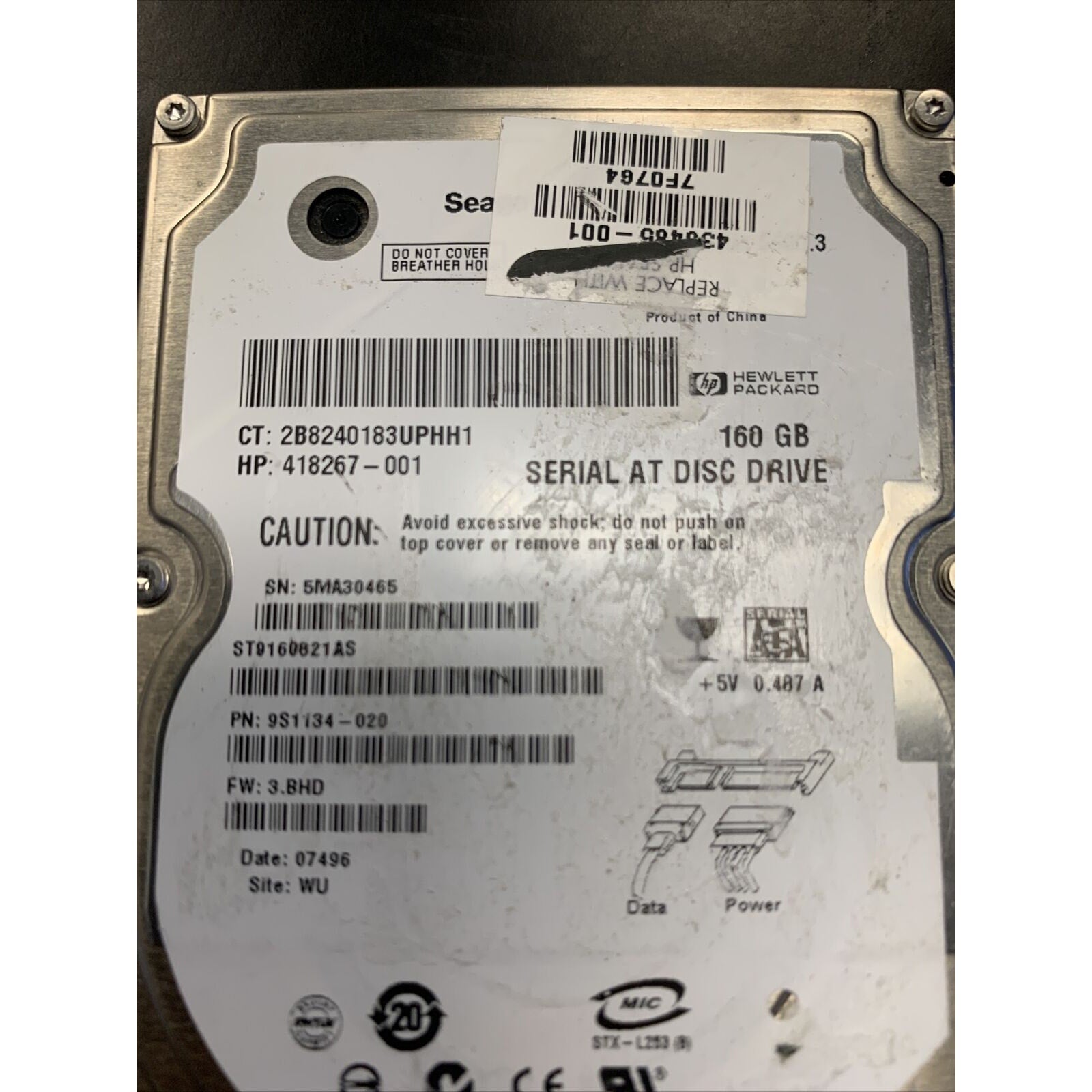 Seagate ST9160821AS 160GB 5400RPM 2.5" SATA Hard Drive - 9S1134-020