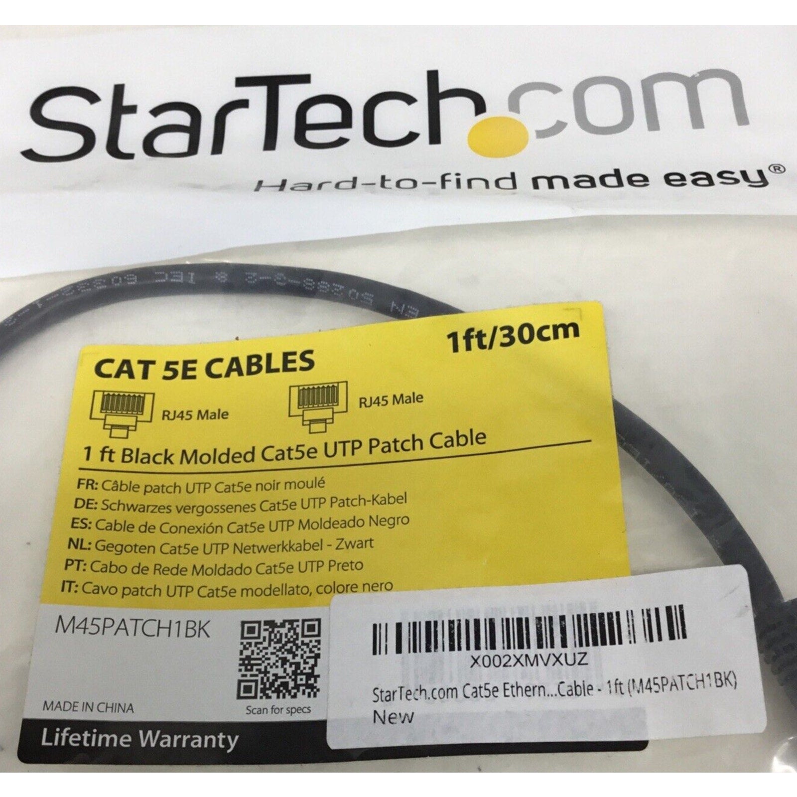 StarTech Cat5e 1ft / 30cm Ethernet Cable M45PATCH1BK