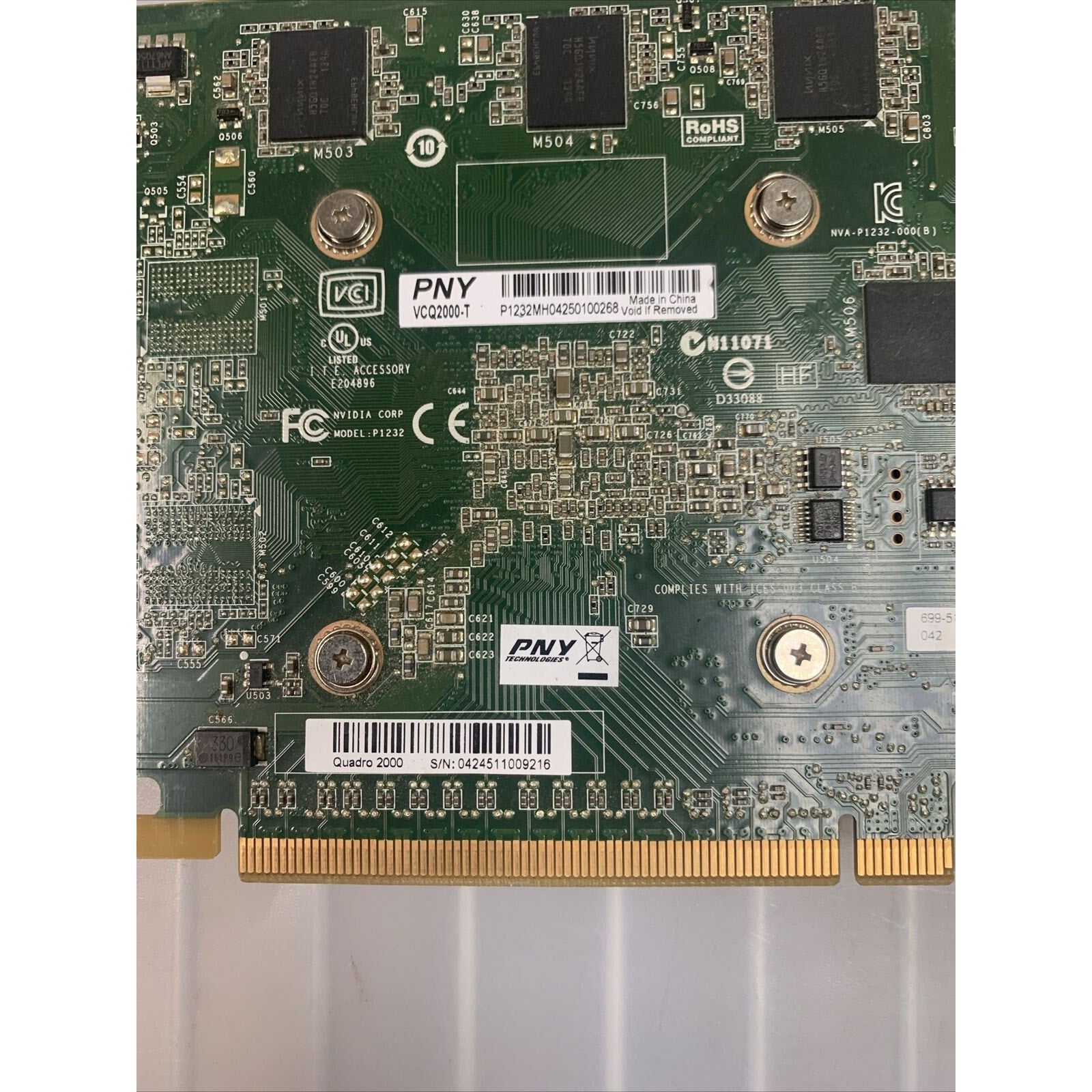 PNY Quadro 2000 VCQ2000-T 1GB GDDR5 PCI-E Graphics Card 699-51232-0500-200 H