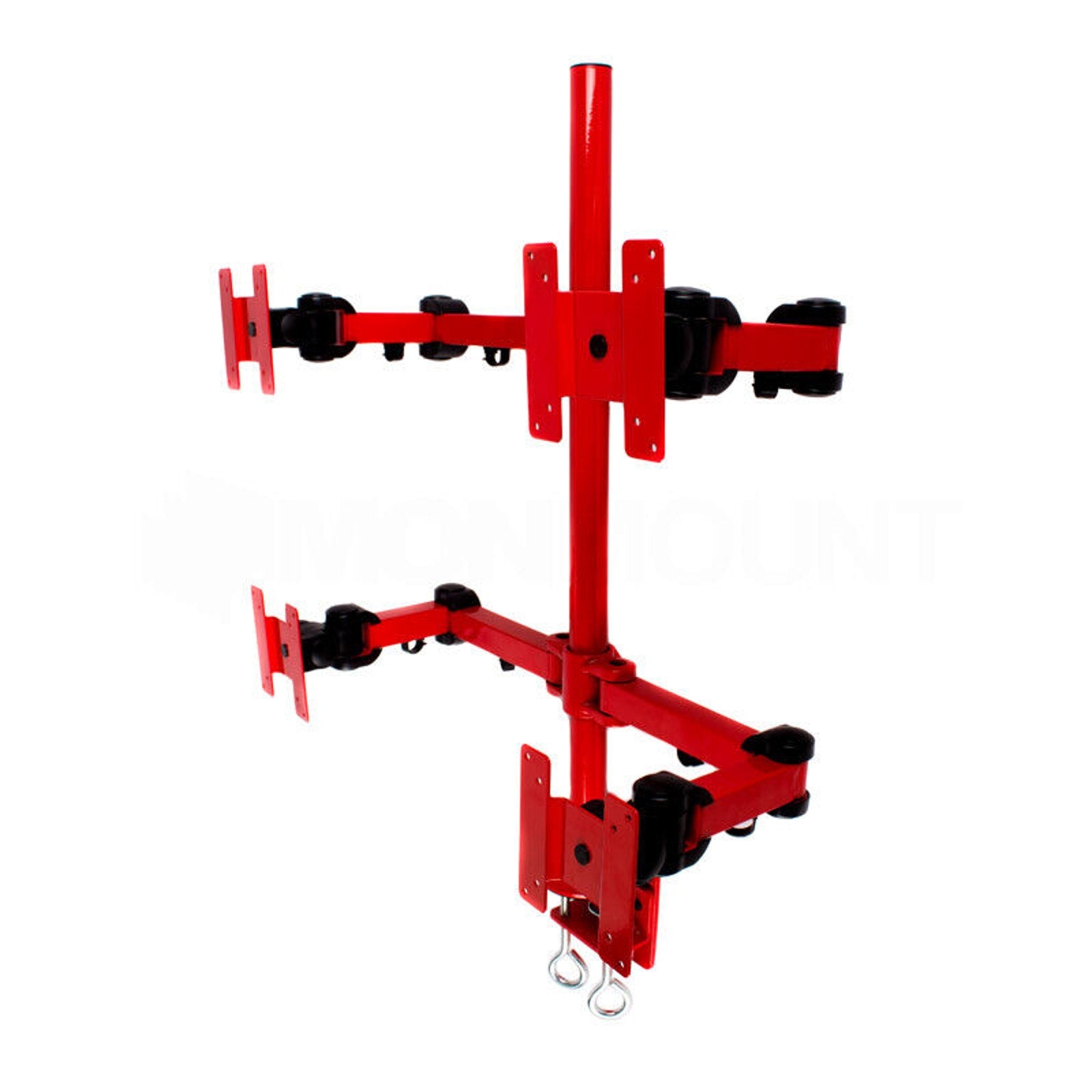 MonMount Red Quad LCD Monitor Stand Desk Mount Adjustable Arm to 27"