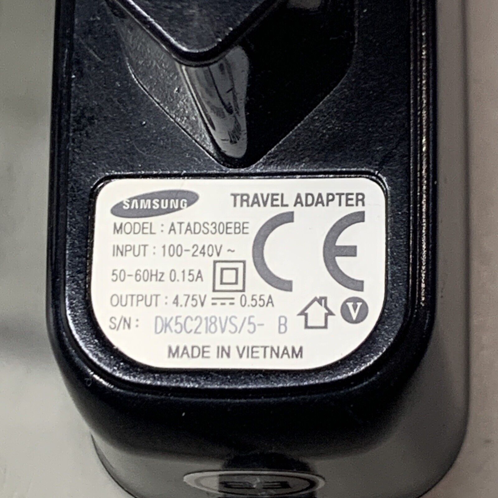 Samsung ATADS30EBE AC/DC Travel Adapter 4.75V 0.55A Power Supply Europlug C122