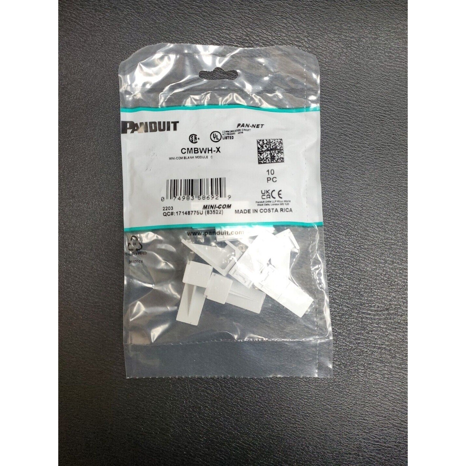 Panduit CMBWH-X Mini-Com Blank Module, 10-Pack, (White)