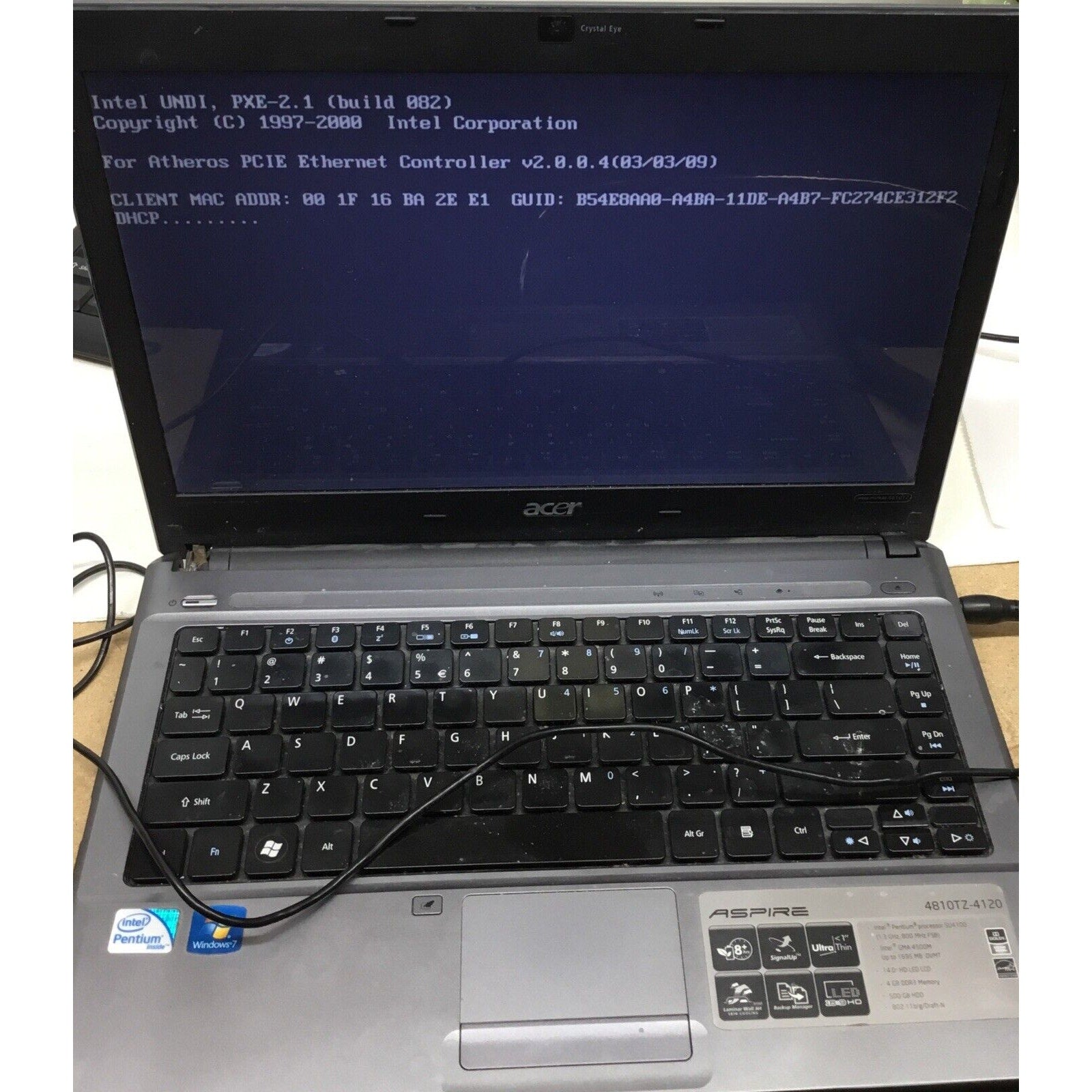 Acer Aspire 4810T Intel CPU U4100 4GB RAM No HDD No Adapter Read Desc