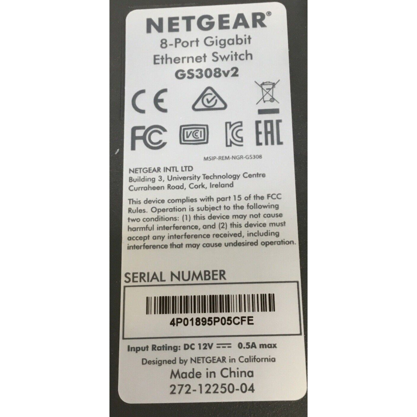 Netgear 8-Port Gigabit Ethernet Unmanaged Switch GS308 With Adapter