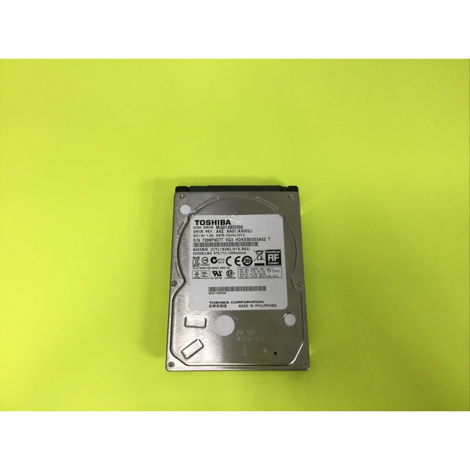 Toshiba MQ01ABD050 2.5" 500GB SATA Laptop Hard Drive Jul 2012