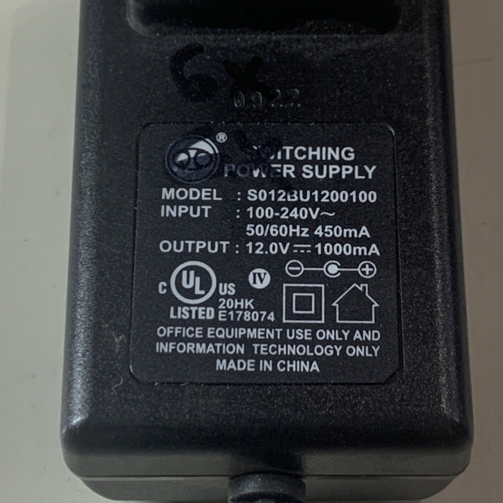 Switching Power Supply AC Adapter for S012BU1200100 - Output: 12V, 1000mA (1A)