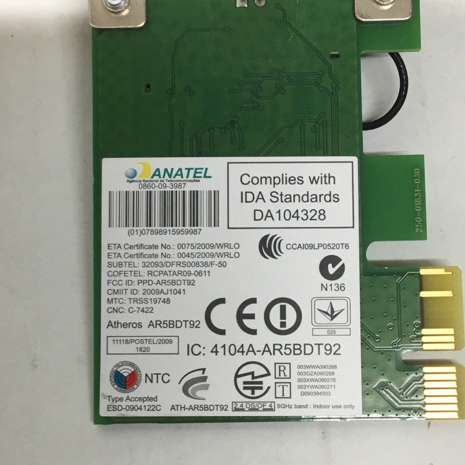 Dell DW1525 WiFi Wireless Pcle Card SFF Low Profile Atheros AR5BDT92