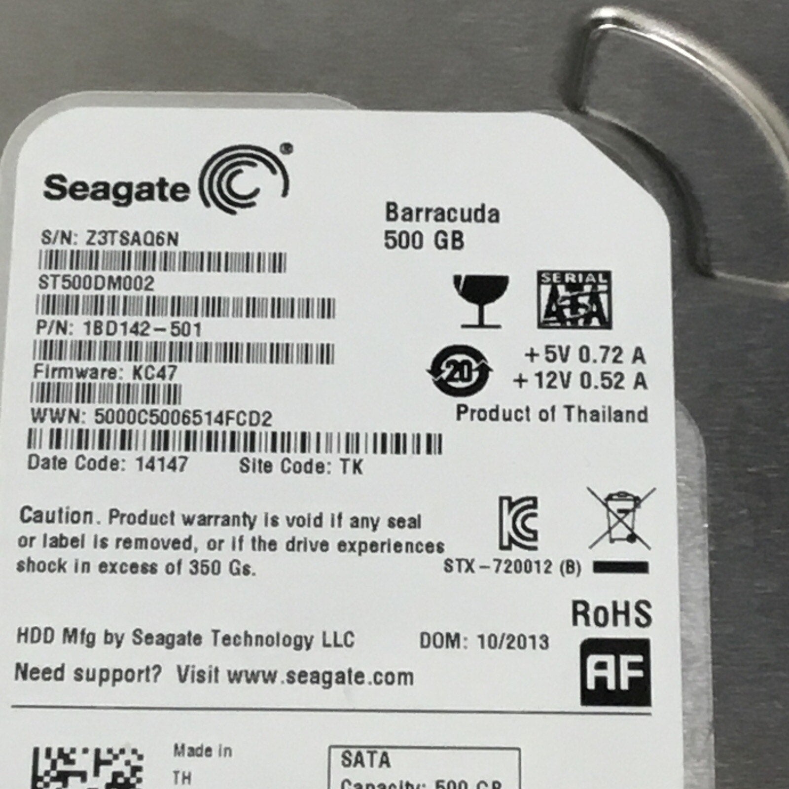 Seagate Barracuda ST500DM002 500 GB SATA III 3.5 in Desktop Hard Drive