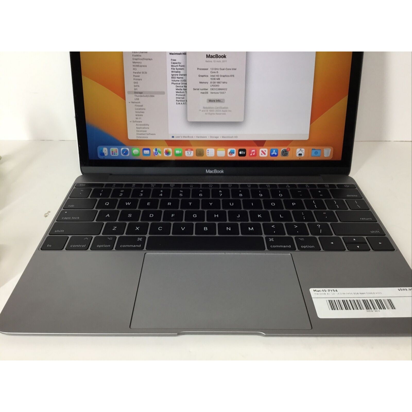 Apple MacBook 2017 12” Intel Core i5 1.3GHz 8GB RAM 512GB SSD