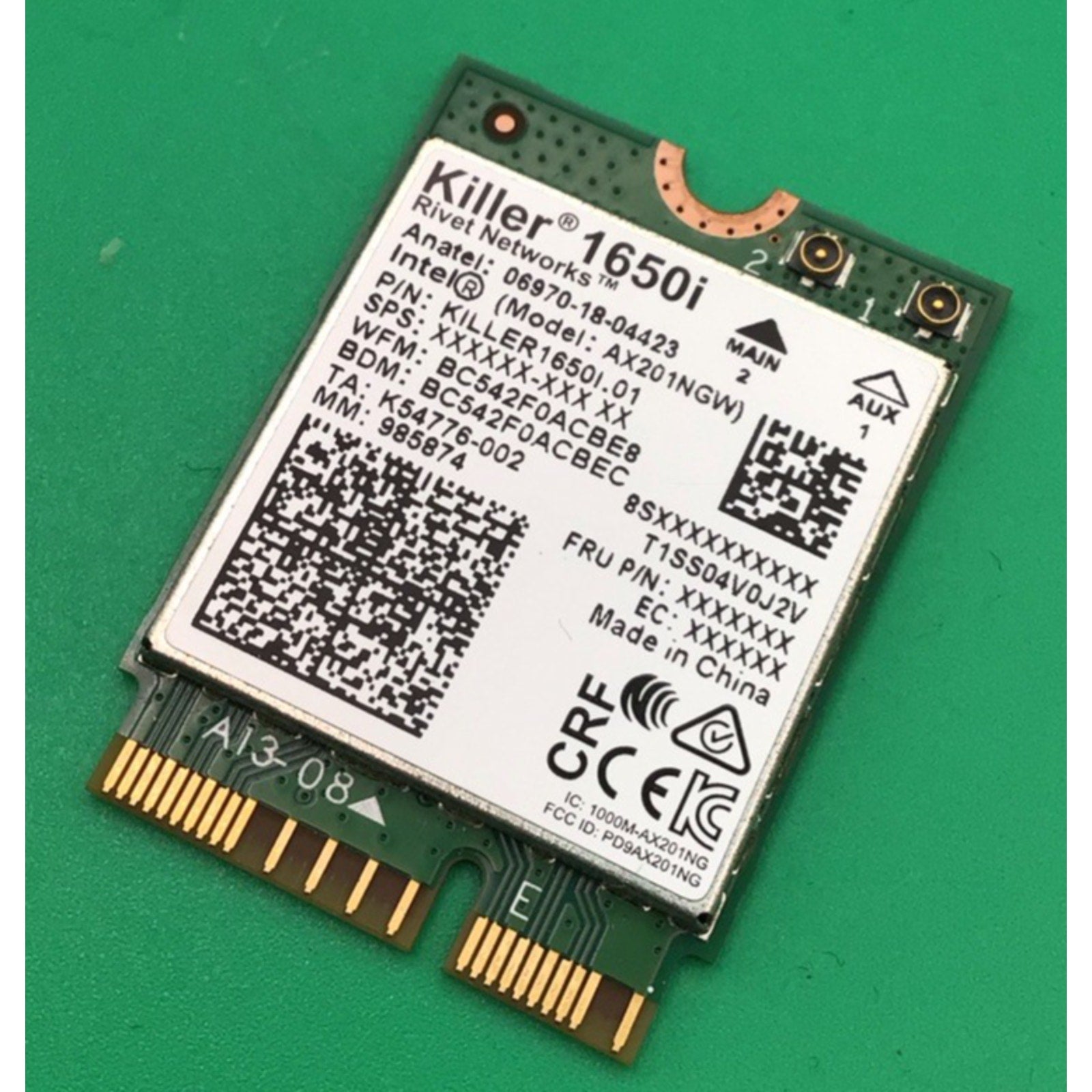 Intel Killer 1650i Wireless Wi-Fi 6 Bluetooth 5 AX201NGW ND6M1 0ND6M1