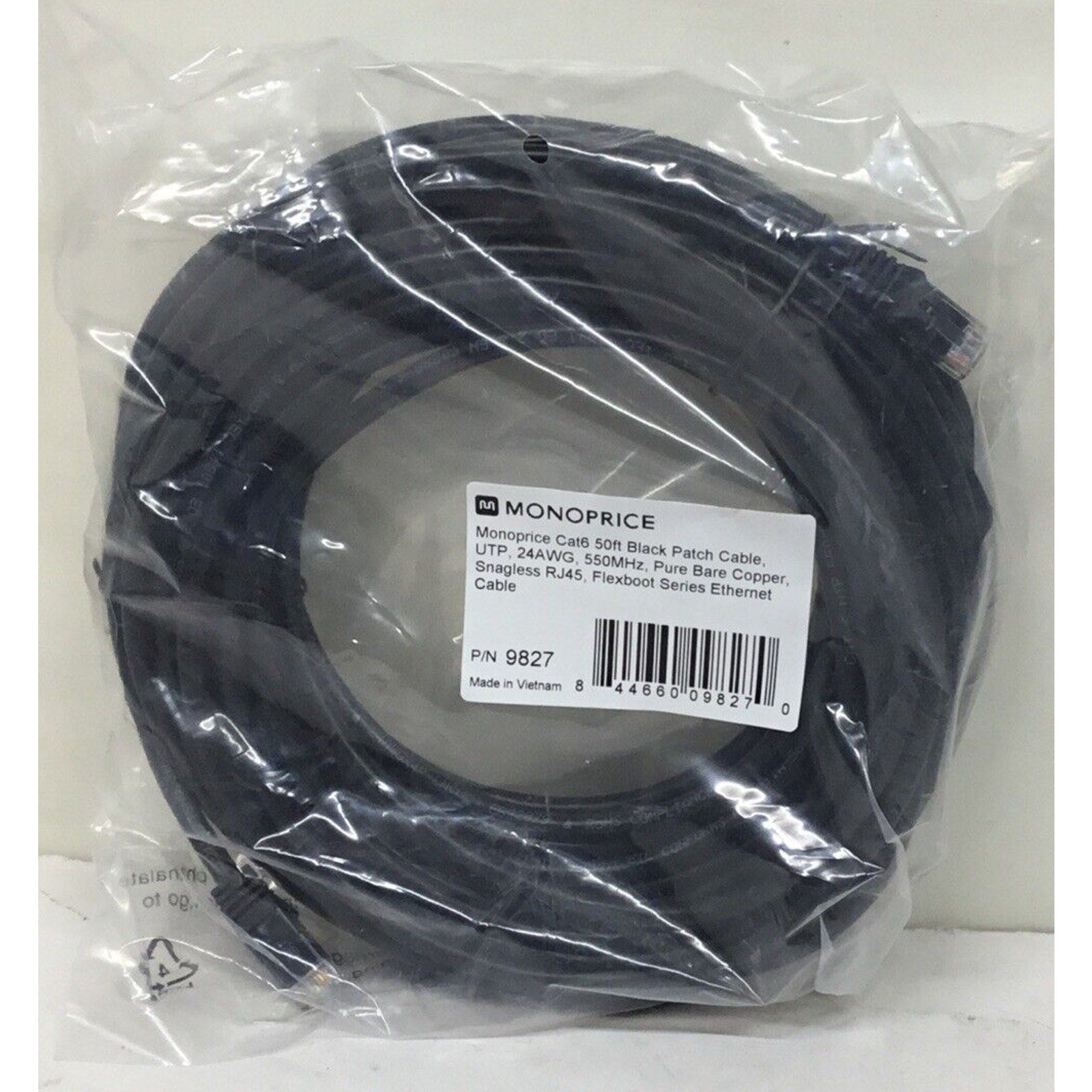 Monoprice Patch Cord,Cat 6,Flexboot,Black,50 ft. 9827 Monoprice 9827