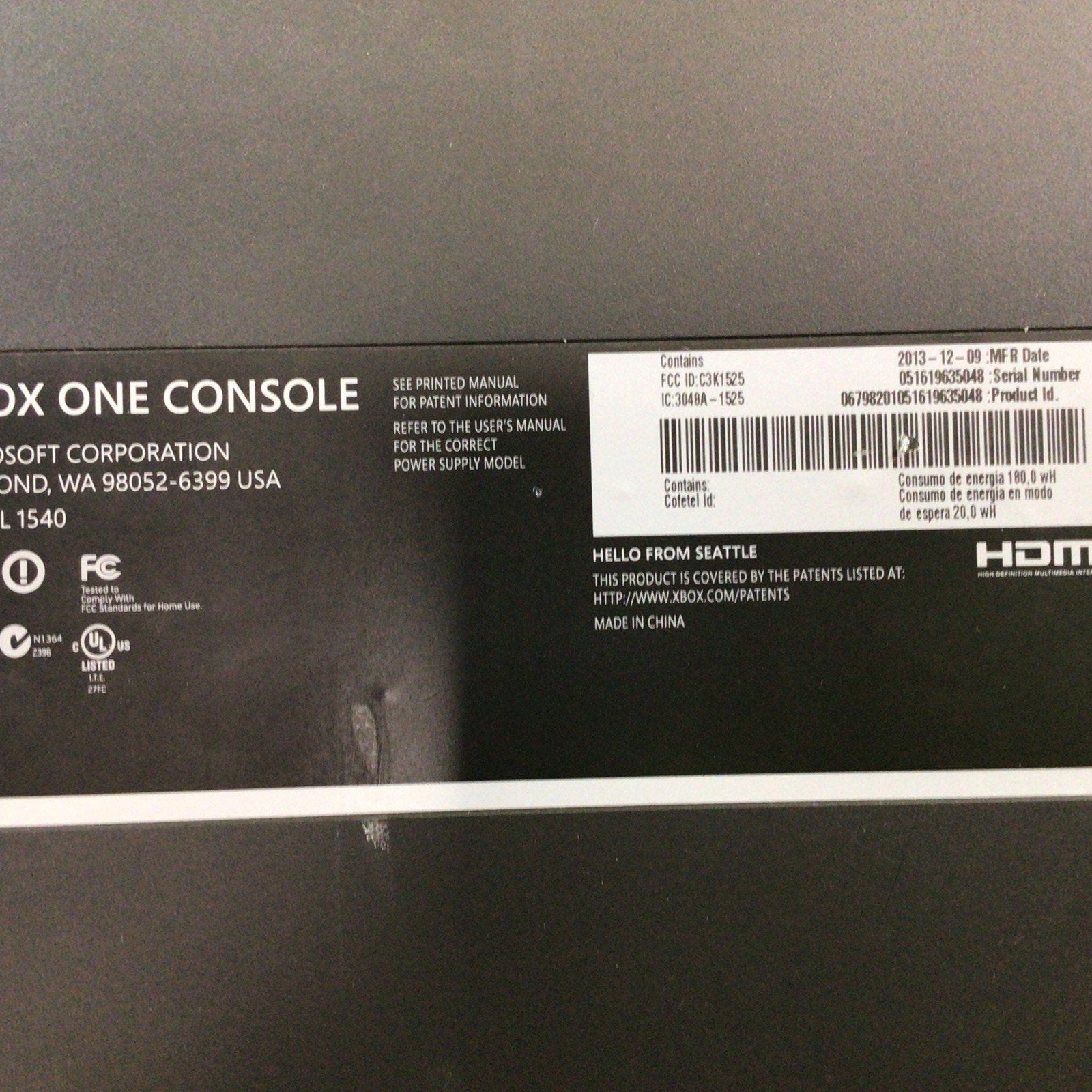 Microsoft Xbox One 500GB Console Model 1540