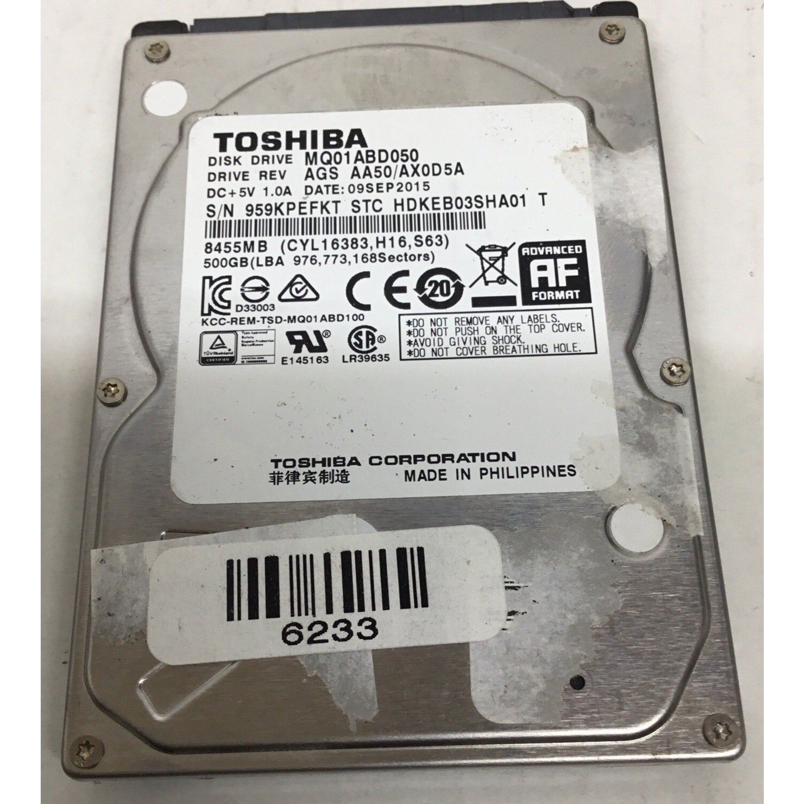 Toshiba MQ01ABD MQ01ABD050 500 GB 2.5" 5.4K SATA II Laptop Hard Drive