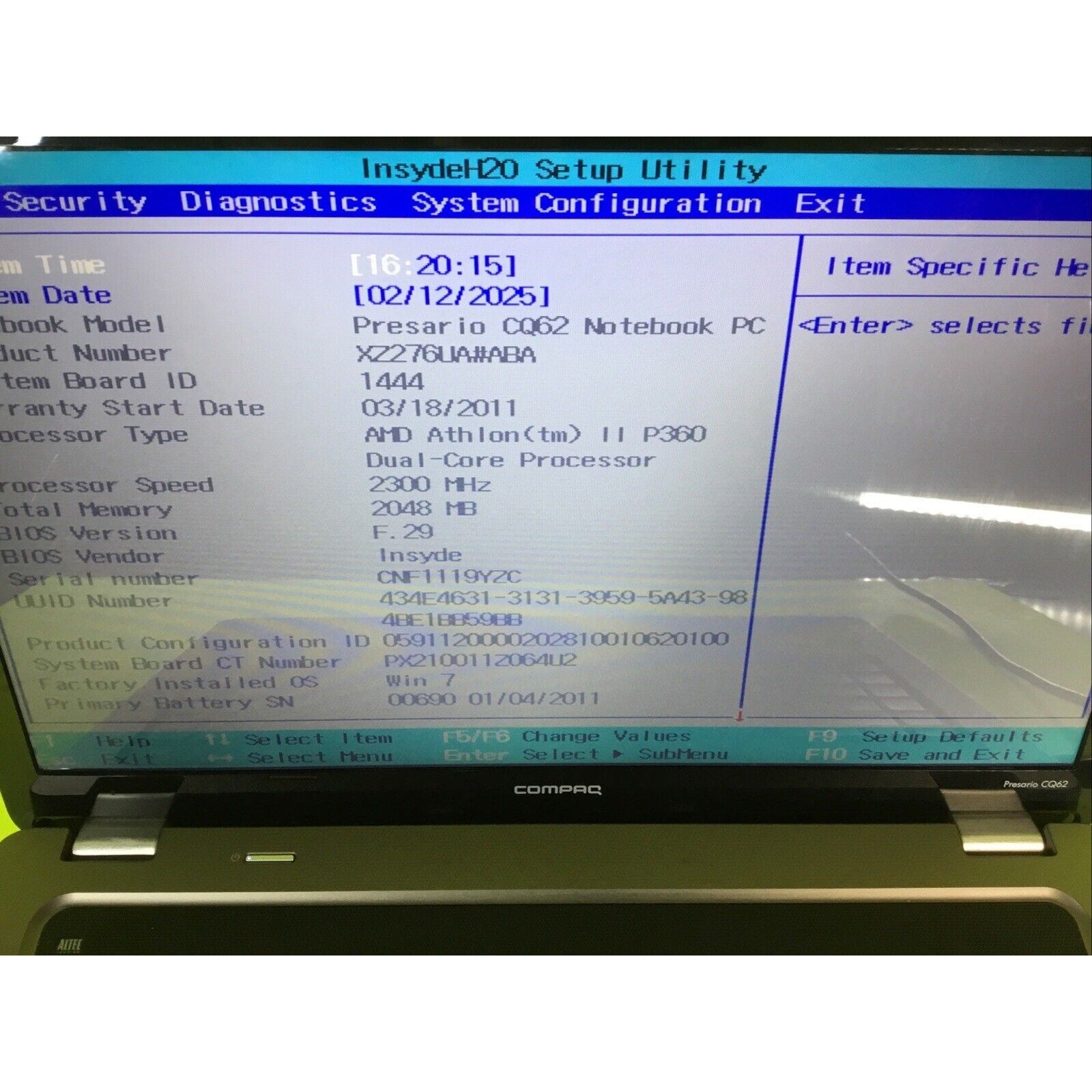 HP Compaq Presario CQ62-418NR FOR PARTS or REPAIR