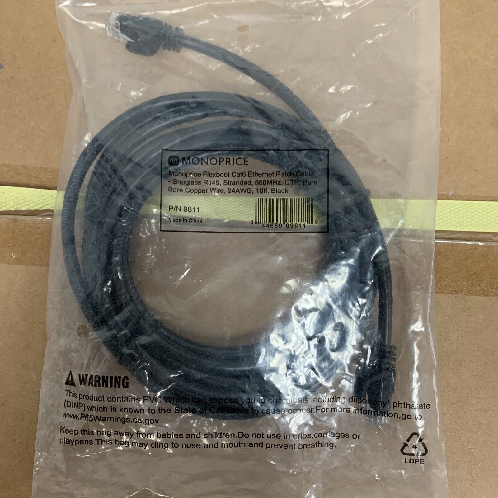 Monoprice 10ft Cat6 Ethernet Patch Cable Network RJ45 Stranded UTP 24AWG - Black