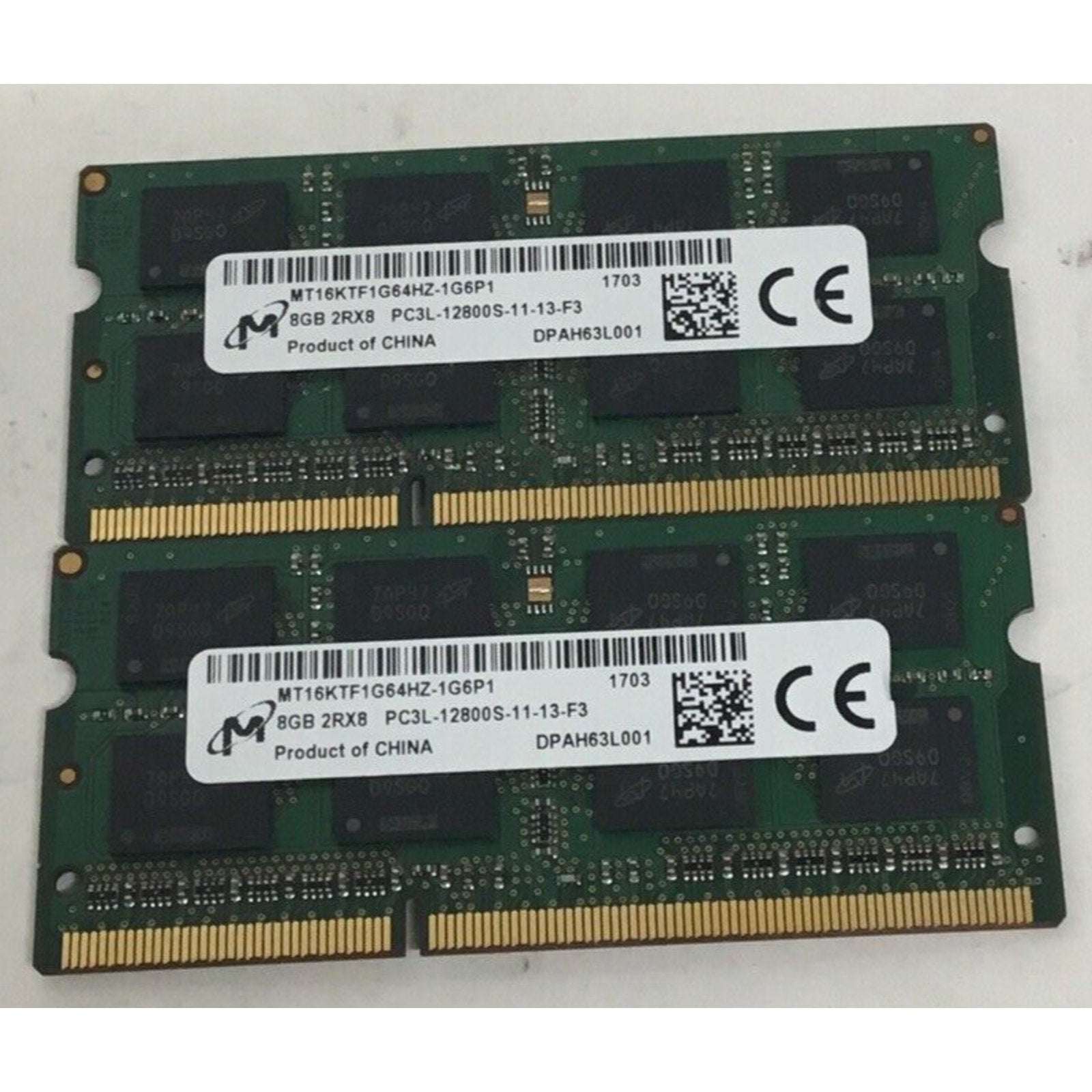 LOT OF 2 OMICRON MT16KTF1G64HZ-1G6E1 8GB PC3L-12800S DDR3L-1600MHZ LAPTOP RAM