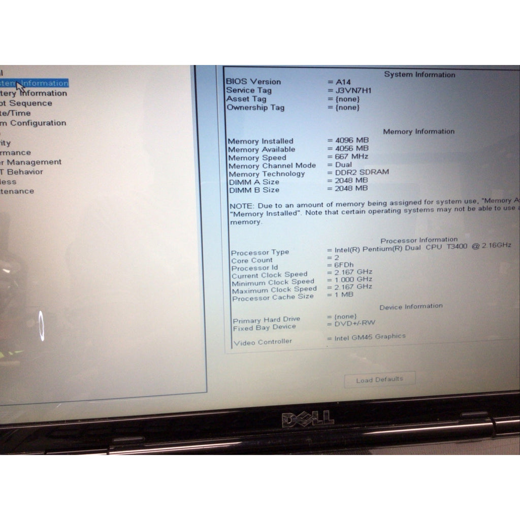 Dell Inspiron 1545 15.6" Laptop Pentium T3400 4GB RAM FOR PARTS or REPAIR