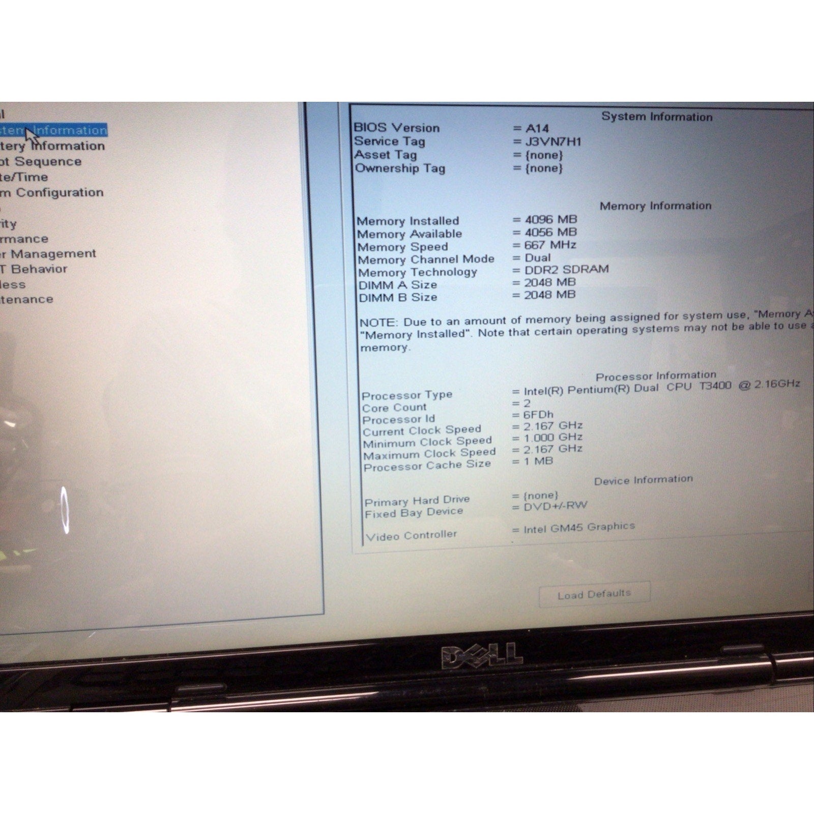 Dell Inspiron 1545 15.6" Laptop Pentium T3400 4GB RAM FOR PARTS or REPAIR