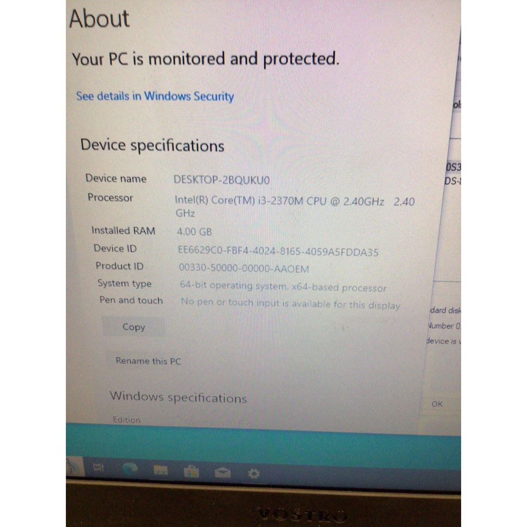 Dell Vostro 3560 Core i3-2370M 2.40GHz 4GB RAM 120GB SSD FOR PARTS or REPAIR