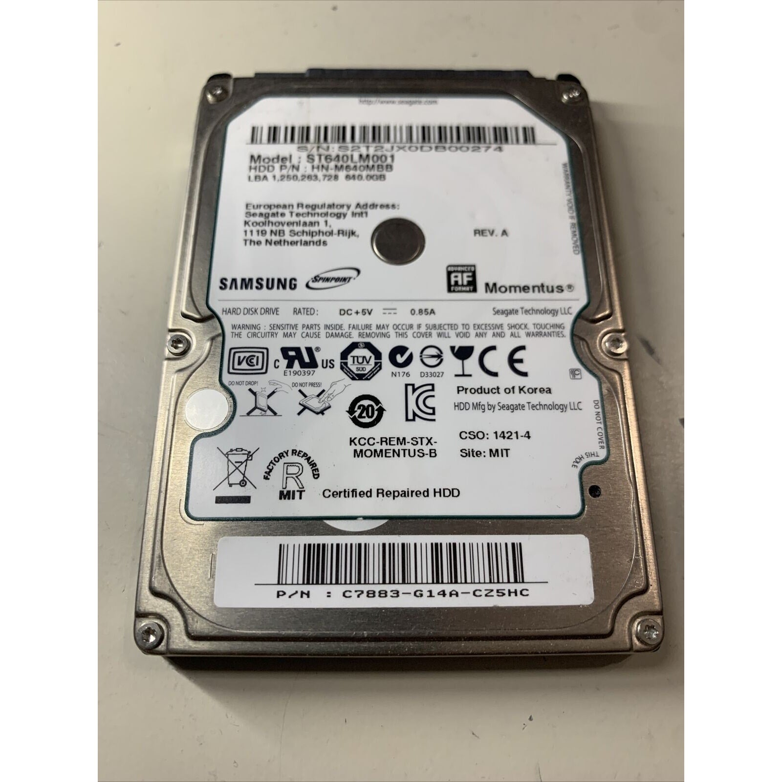 Samsung Spinpoint ST640LM001 640GB SATA II 2.5 in Laptop Hard Drive HN-M640MBB