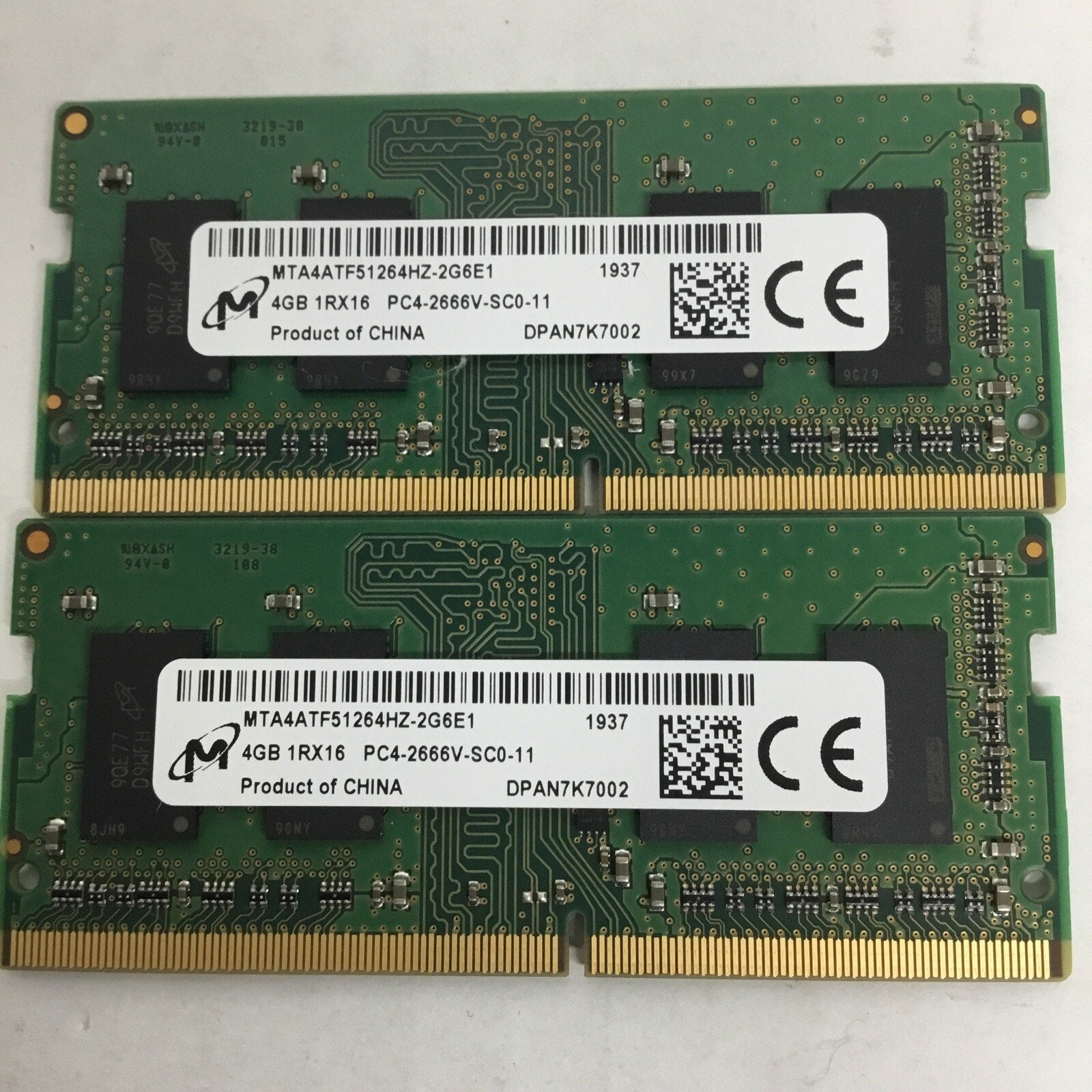 Lot Of 2 MTA4ATF51264HZ-2G6E1 MICRON LAPTOP MEMORY 4GB DDR4