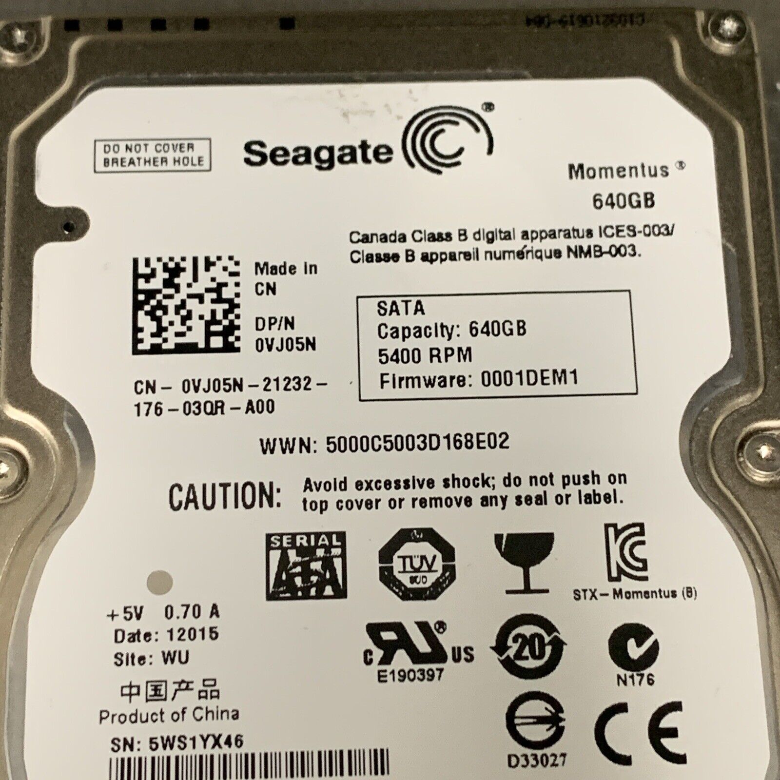 ST9640423AS 9ZW144-030 FW:0001DEM1 640gb Sata Laptop Drive