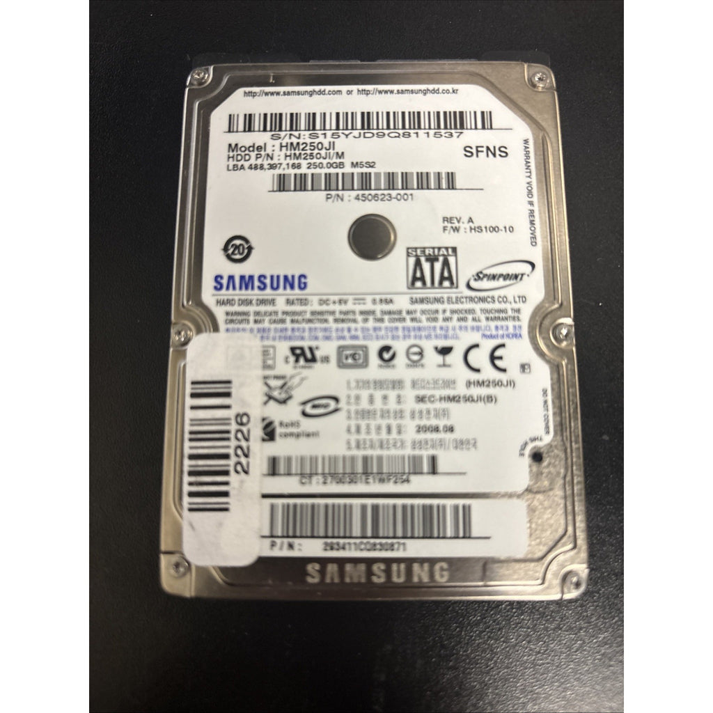 Samsung HM250JI PN: HM250JI/M FW: HS100-10 AUG 2008, 250Gb 2.5" SATA HDD SFNS
