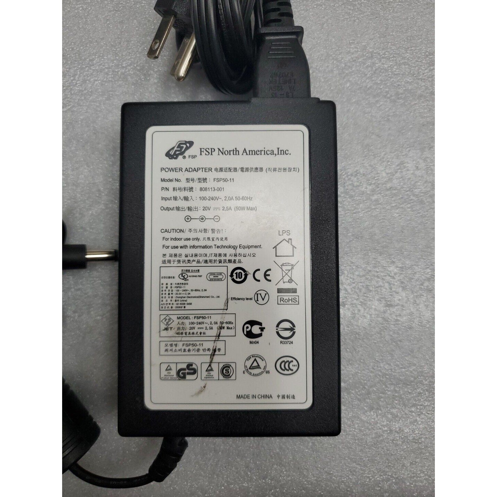 Original FSP FSP50-11 AC Adapter Power Supply 20V 2.5A 50W OEM