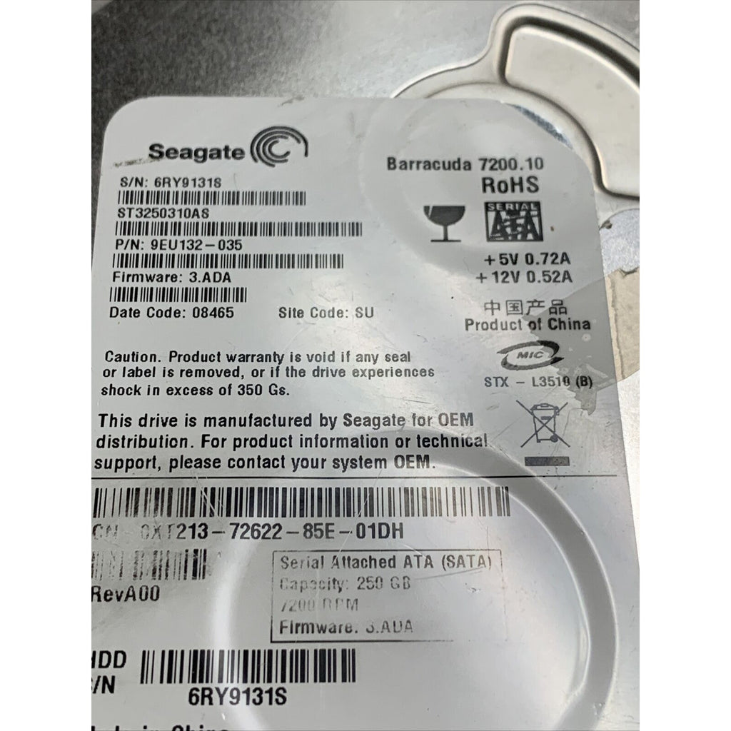 Hard Drive 250 GB Seagate Barracuda ST3250310AS 3.5" Desktop SATA 7200RPM