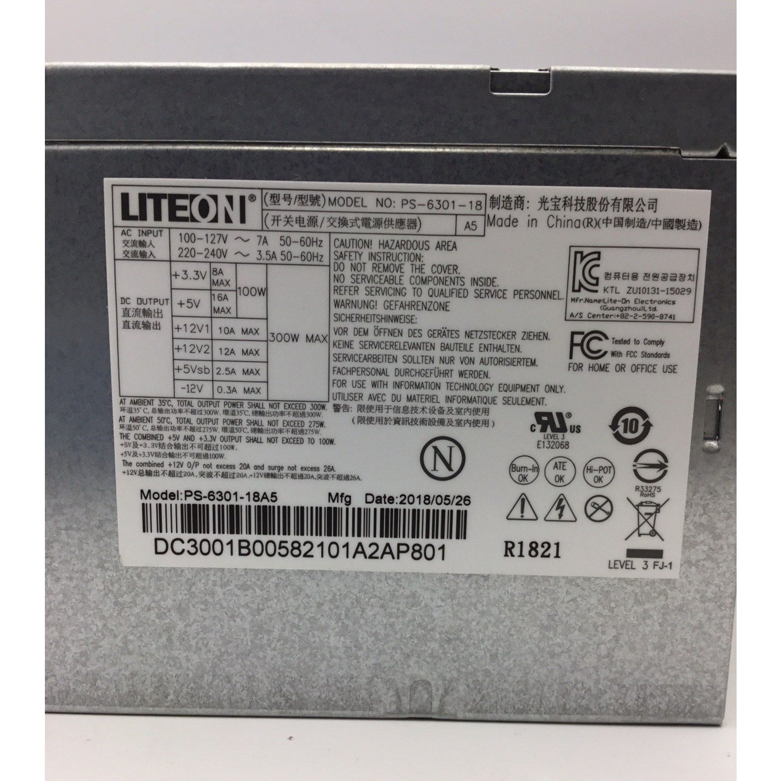Liteon 300 W 24 Pin ATX Desktop Power Supply PS-6301-18