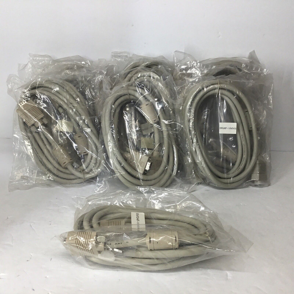 LOT OF 10 - 10ft VGA Cable W/ Ferrites HD15 15-pin Male-to-Male Biege