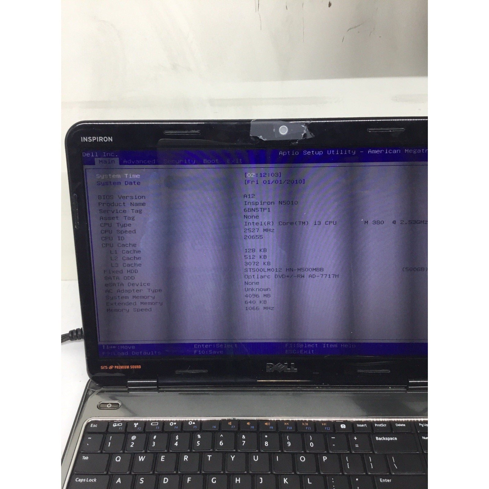 For Parts Dell Inspiron N5010 15.6" Intel Core i3-370M 4GB RAM NO HDD NO OS