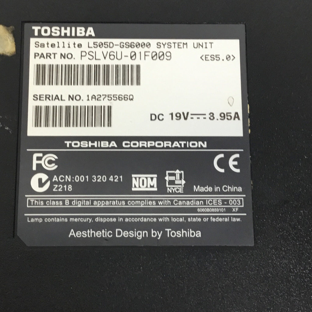 TOSHIBA Satellite L505D-GS6000 AMD Vision 15.6” 4 GB No HDD No Adapter