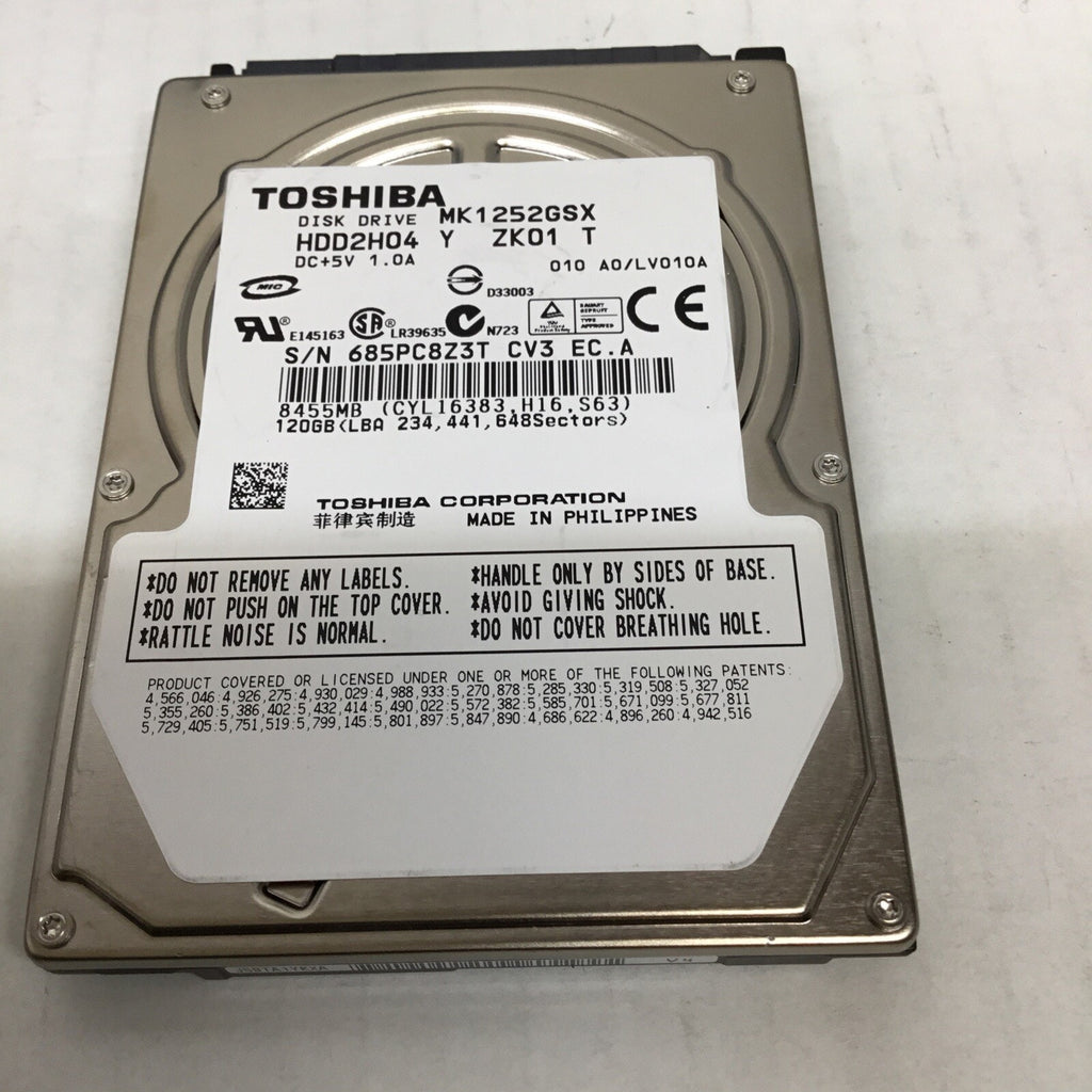 Toshiba 120GB SATA 2.5" MK1252GSX HDD2H04 9.5MM Hard Drive Tested Wiped
