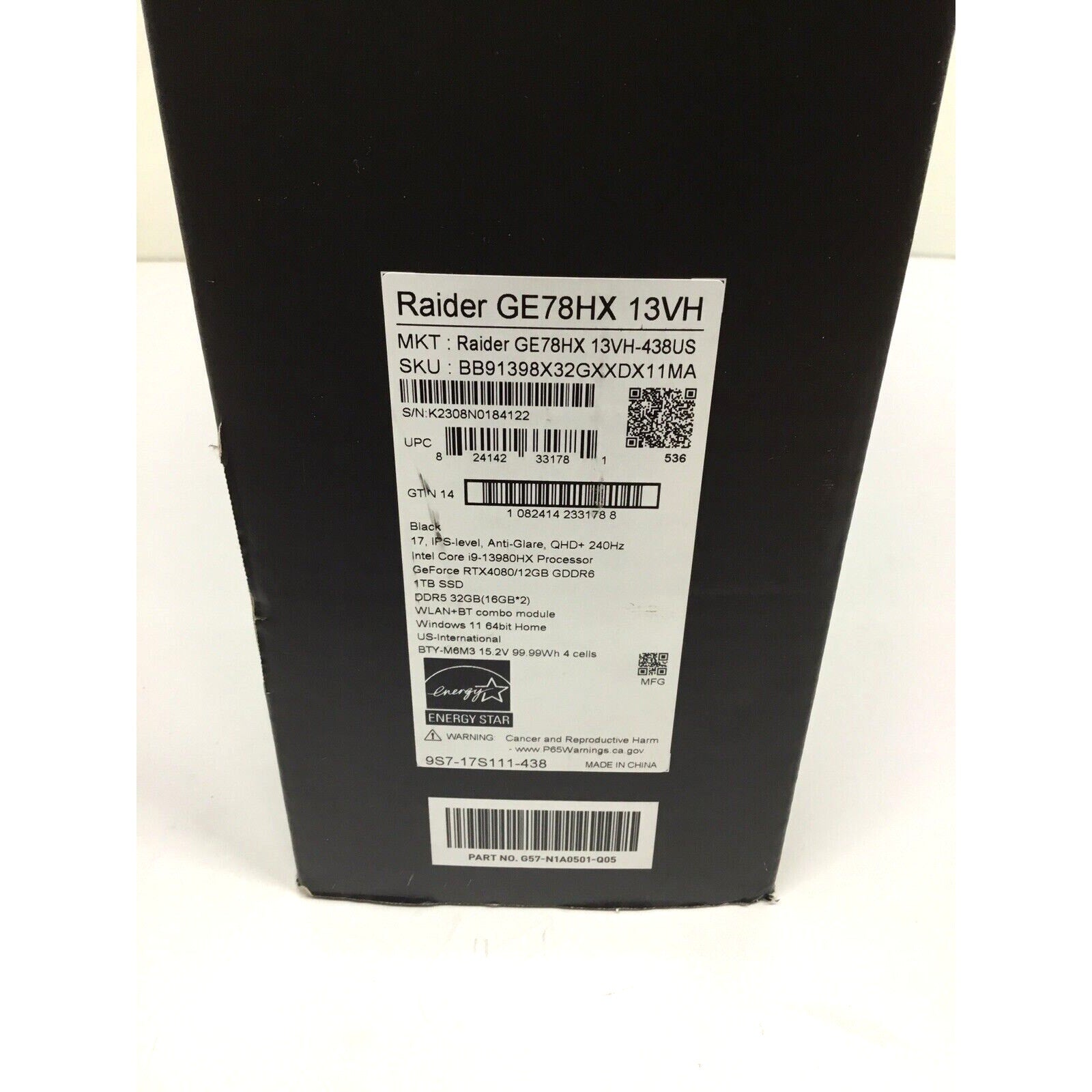 MSI Raider 17" 240Hz Gaming Laptop GE78HX 13VH-438 i9-13980HX 1TB 32GB RTX 4080