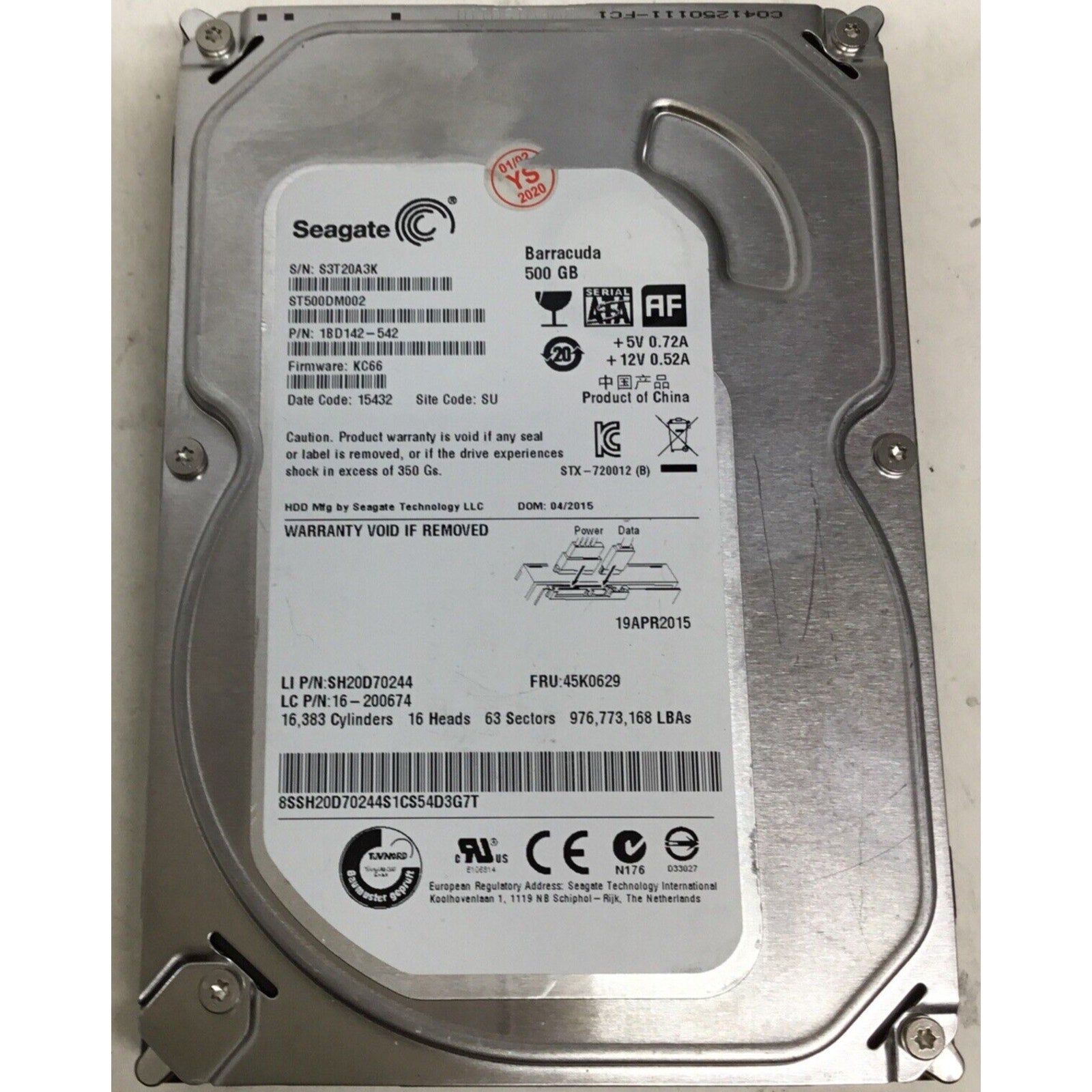 Seagate Barracuda 500GB 3.5in HDD 7200RPM SATA 1BD142-542