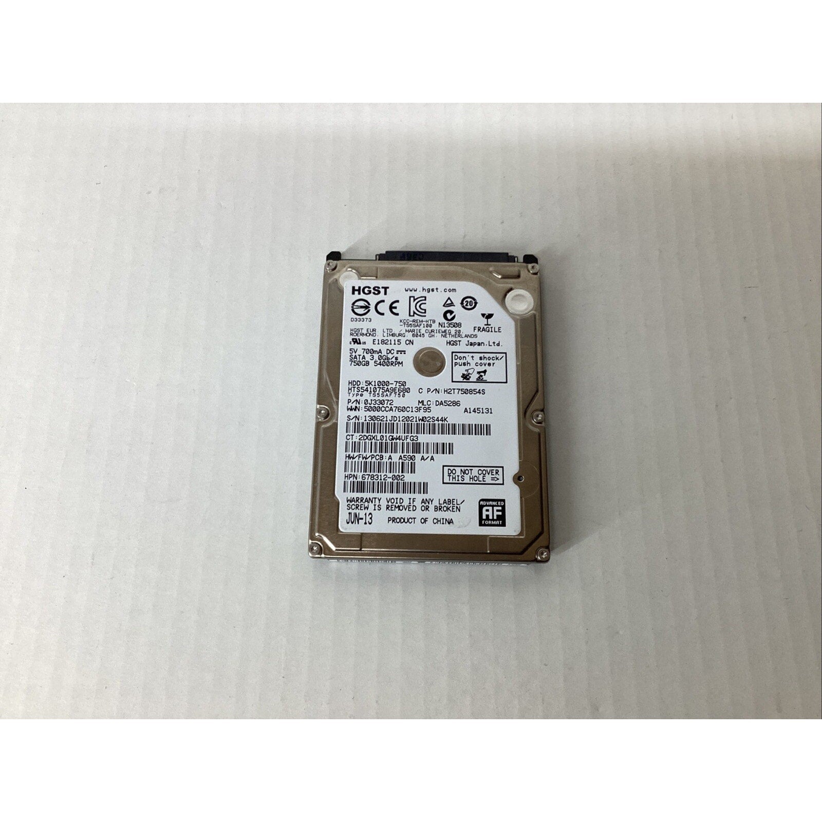 HGST 5K1000-750 HTS541075A9E680 750 GB 2.5" SATA Laptop Hard Drive