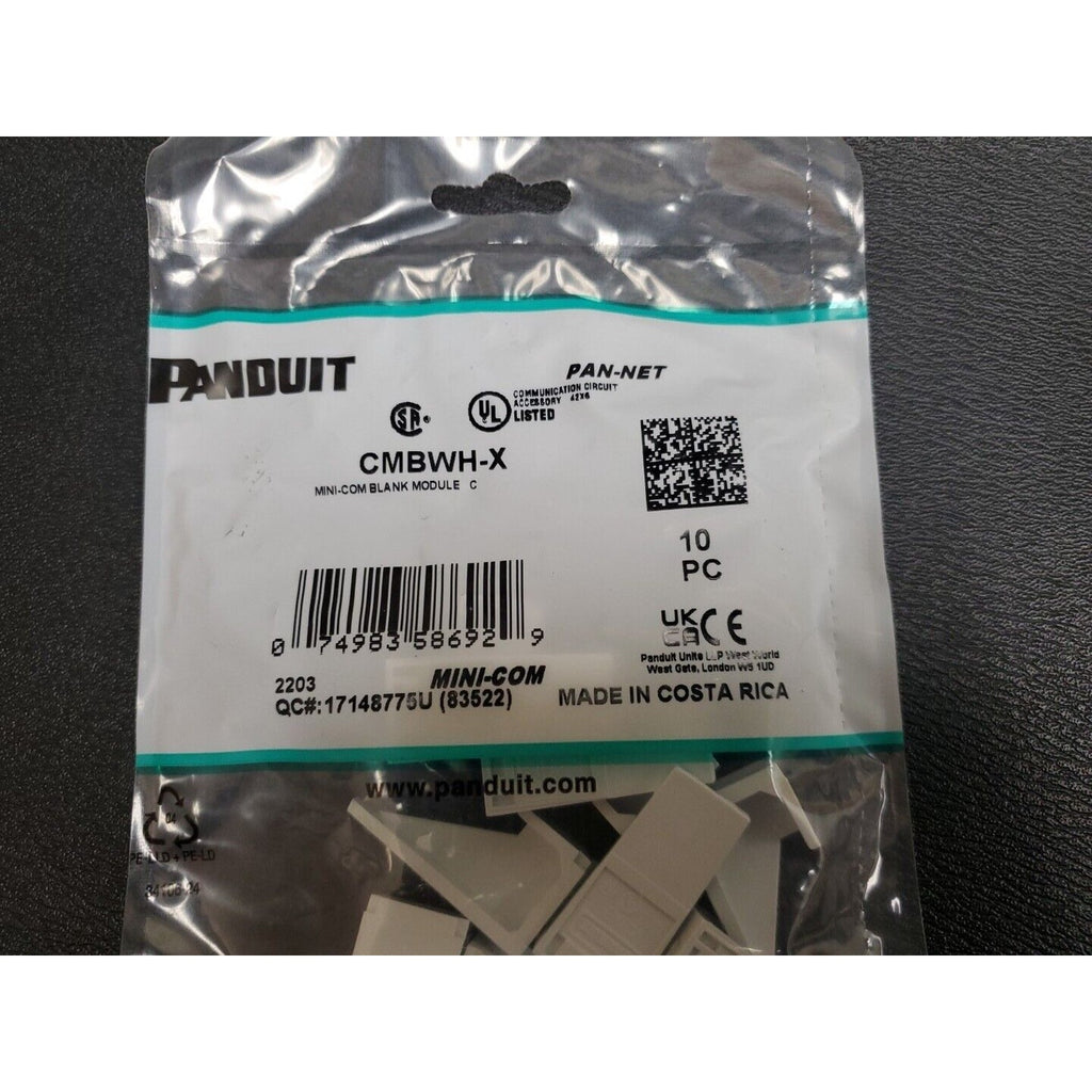 Panduit CMBWH-X Mini-Com Blank Module, 10-Pack, (White)